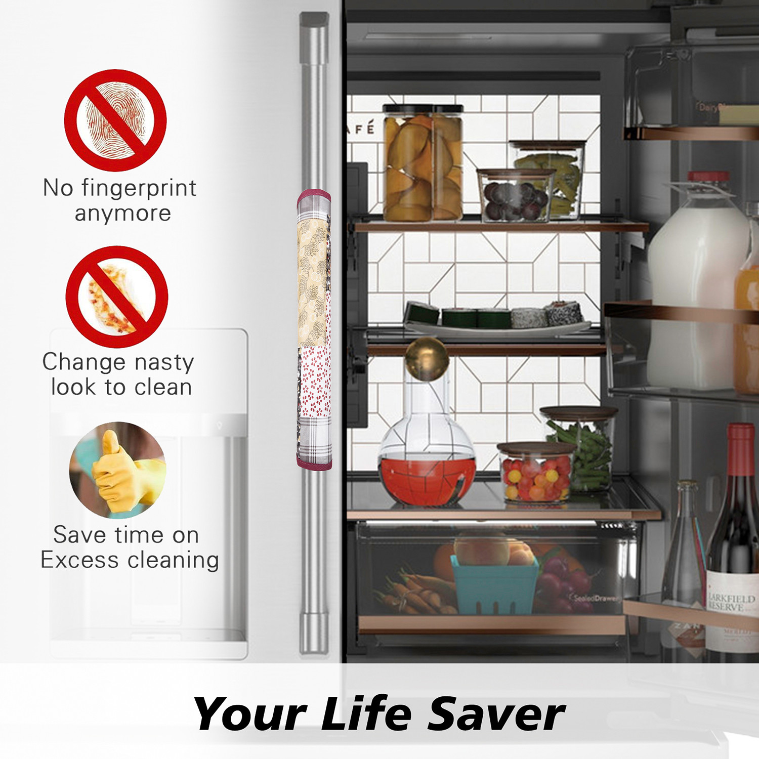 Kuber Industries Fridge Handle Cover  Refrigerator Handle Cover  Fridge Door Handle Protector  Fridge Door Handle Cover  Barik Flower Fridge Handle Cover  2 Piece Set  Maroon