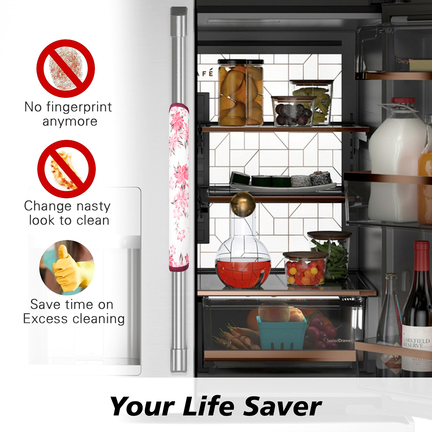 Kuber Industries Fridge Handle Cover  Refrigerator Handle Cover  Fridge Door Handle Protector  Fridge Door Handle Cover  Barik Flower Fridge Handle Cover  2 Piece Set  Pink