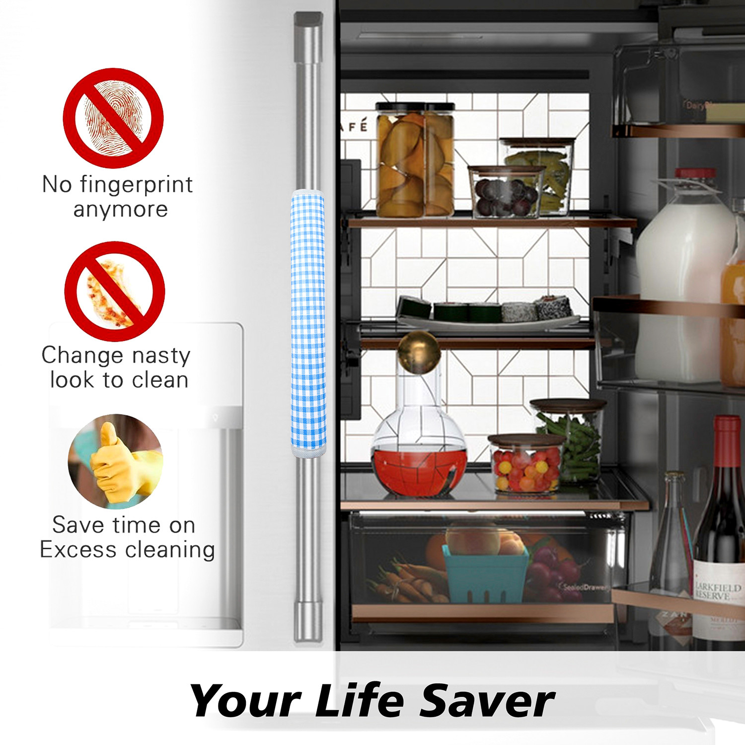 Kuber Industries Fridge Handle Cover  Refrigerator Handle Cover  Fridge Door Handle Protector  Fridge Door Handle Cover  Barik Check Fridge Handle Cover  2 Piece Set  Blue