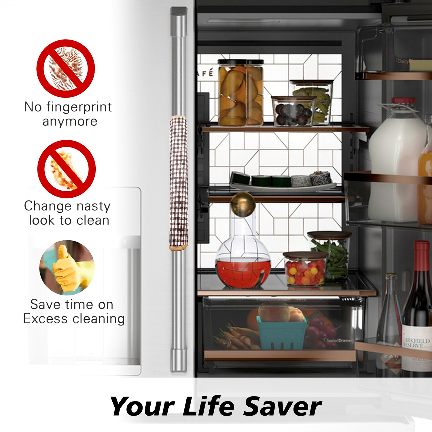 Kuber Industries Fridge Handle Cover  Refrigerator Handle Cover  Fridge Door Handle Protector  Fridge Door Handle Cover  Barik Check Fridge Handle Cover  2 Piece Set  Brown