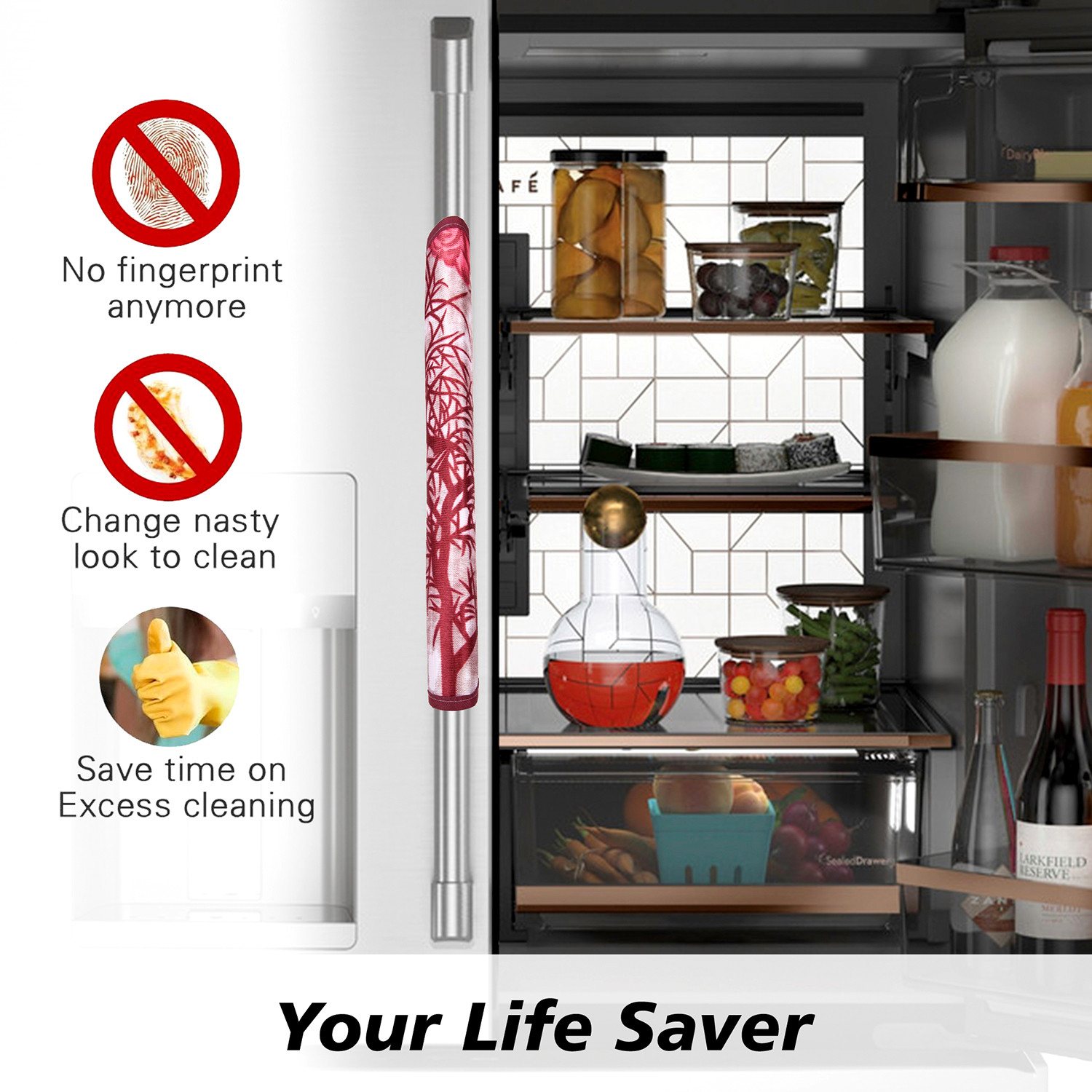 Kuber Industries Fridge Handle Cover  Refrigerator Handle Cover  Fridge Door Handle Protector  Fridge Door Handle Cover  Tree Kniting Fridge Handle Cover  2 Piece Set  Maroon