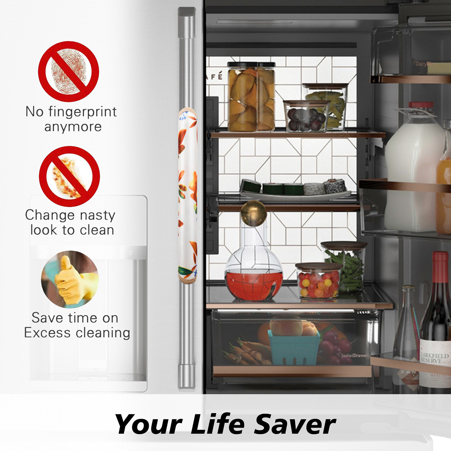 Kuber Industries Fridge Handle Cover  Refrigerator Handle Cover  Fridge Door Handle Protector  Fridge Door Handle Cover  Leaf Kniting Fridge Handle Cover  2 Piece Set  Cream