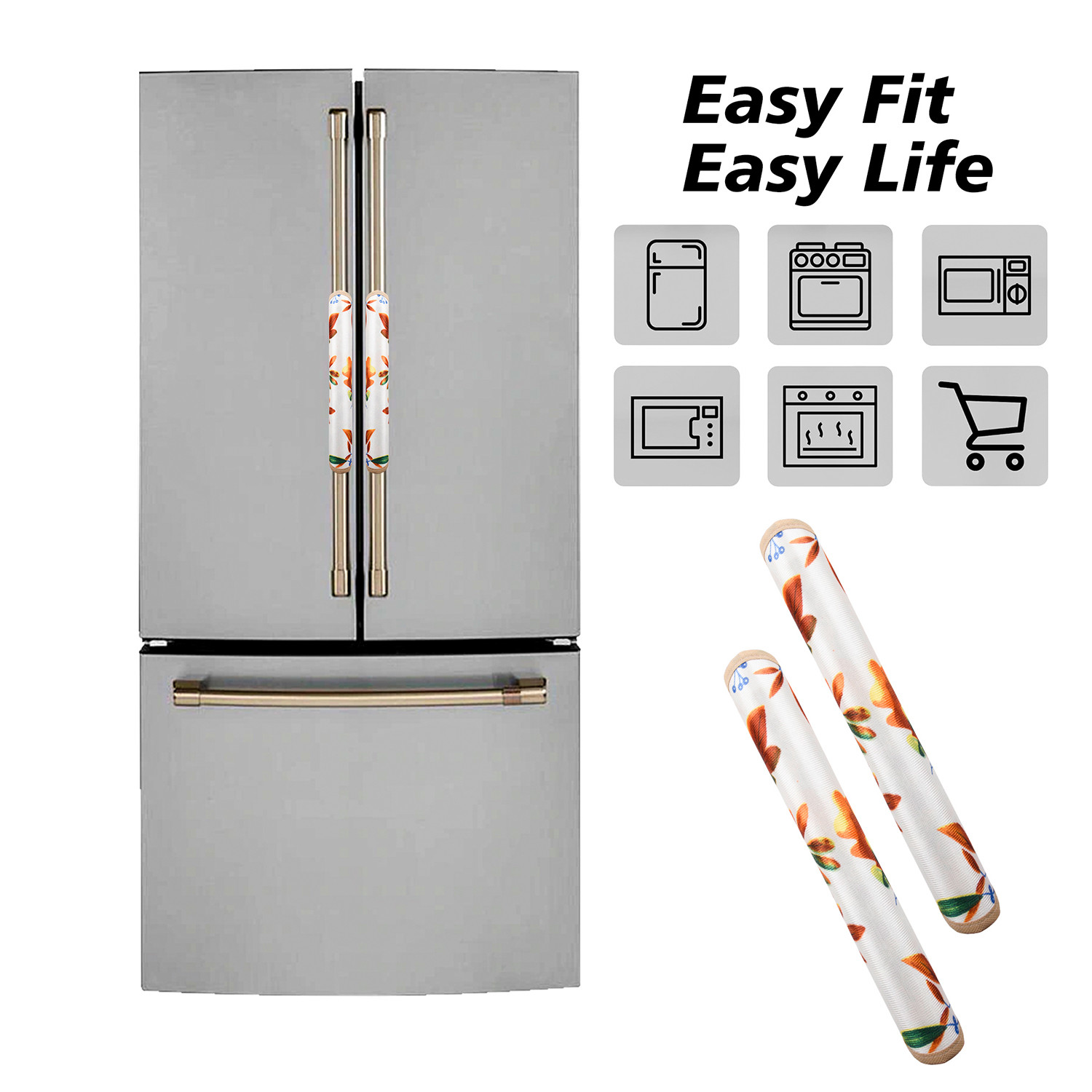 Kuber Industries Fridge Handle Cover | Refrigerator Handle Cover | Fridge Door Handle Protector | Fridge Door Handle Cover | Leaf Kniting Fridge Handle Cover | 2 Piece Set | Cream