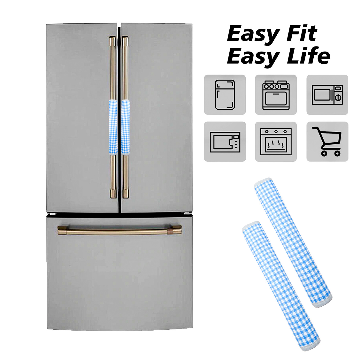 Kuber Industries Fridge Handle Cover | Refrigerator Handle Cover | Fridge Door Handle Protector | Fridge Door Handle Cover | Barik Check Fridge Handle Cover | 2 Piece Set | Blue