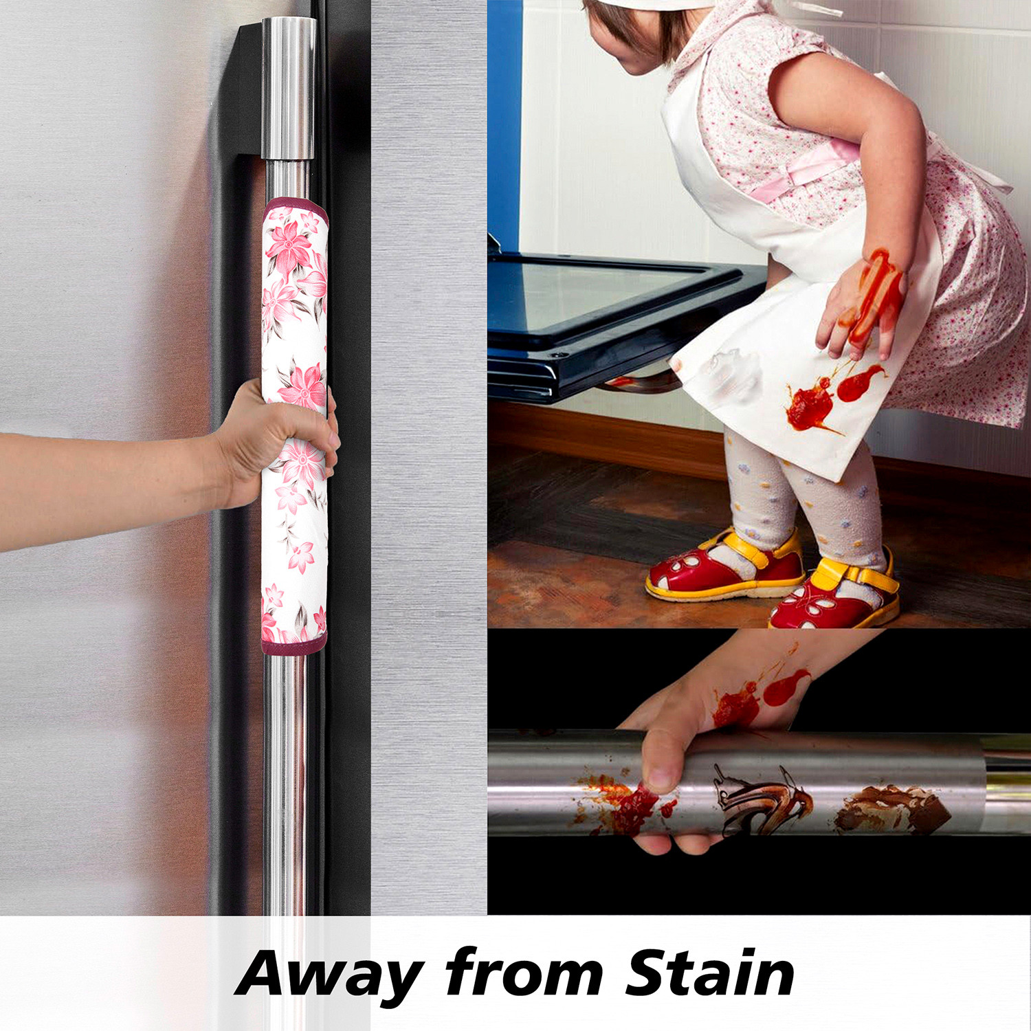 Kuber Industries Fridge Handle Cover | Refrigerator Handle Cover | Fridge Door Handle Protector | Fridge Door Handle Cover | Barik Flower Fridge Handle Cover | 2 Piece Set | Pink