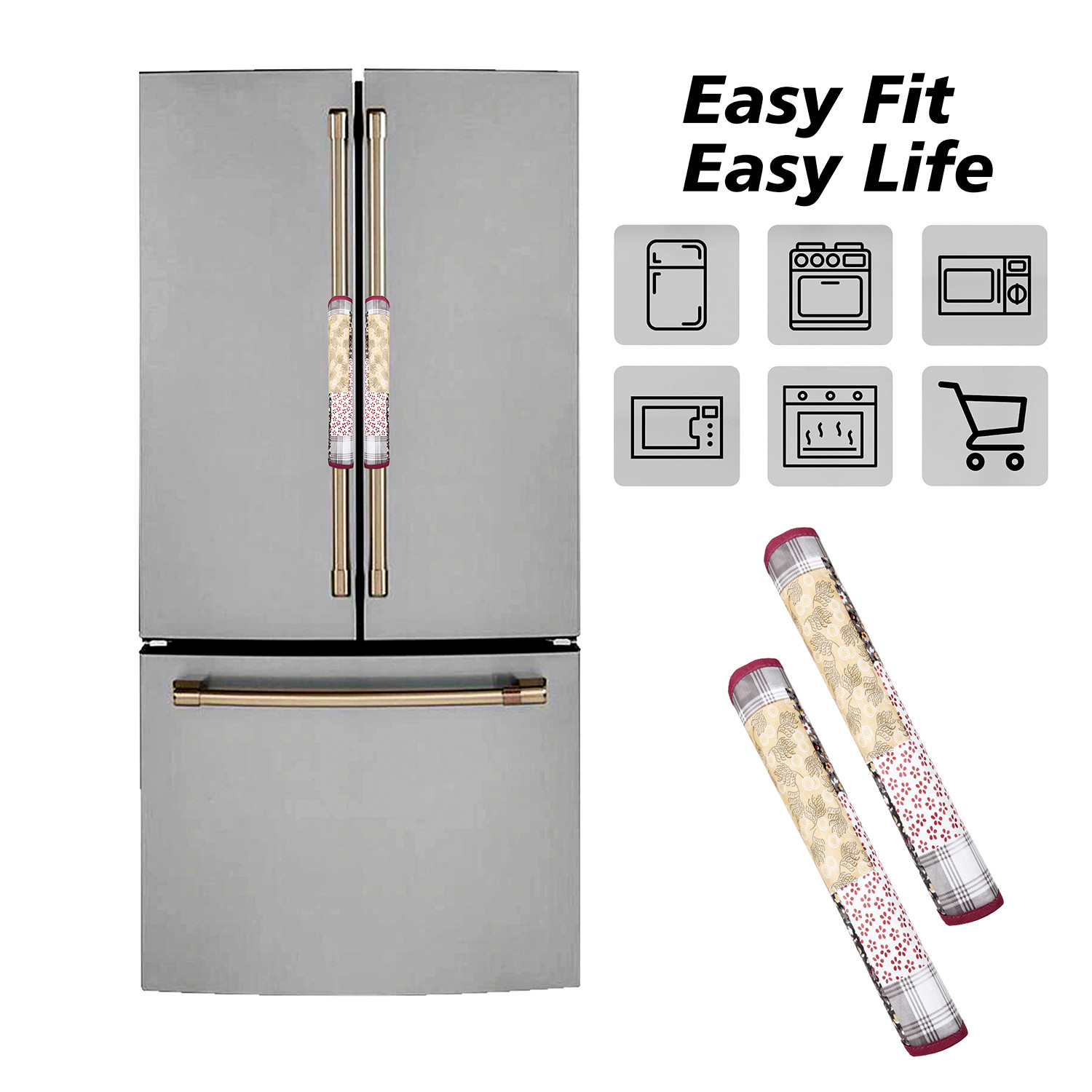 Kuber Industries Fridge Handle Cover | Refrigerator Handle Cover | Fridge Door Handle Protector | Fridge Door Handle Cover | Barik Flower Fridge Handle Cover | 2 Piece Set | Maroon
