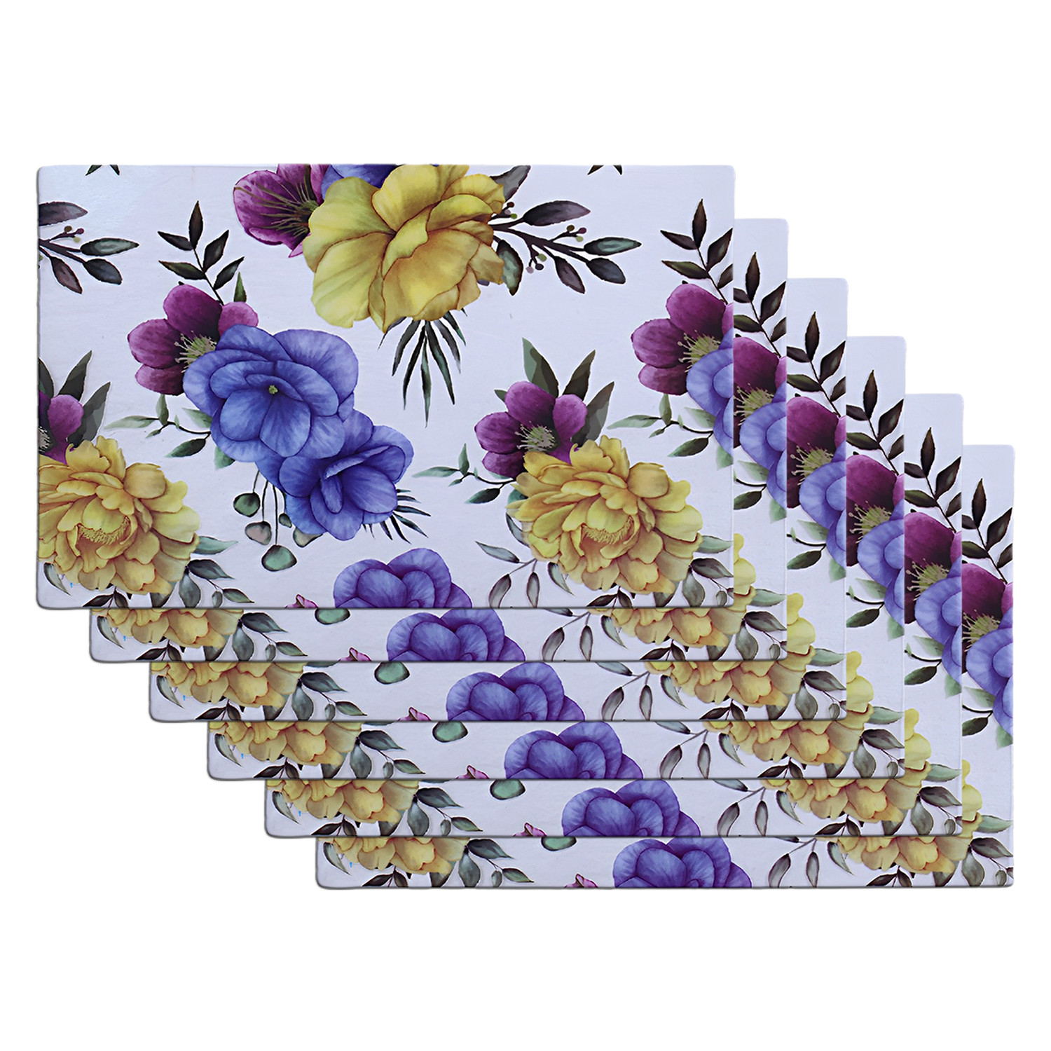 Kuber Industries Fridge Mats | PVC 3D Yellow & Blue Flower Print | Fridge Mat for Refrigerator | Fridge Placemats for Kitchen | Shelf Liner Mat | Set of 6 | Multi