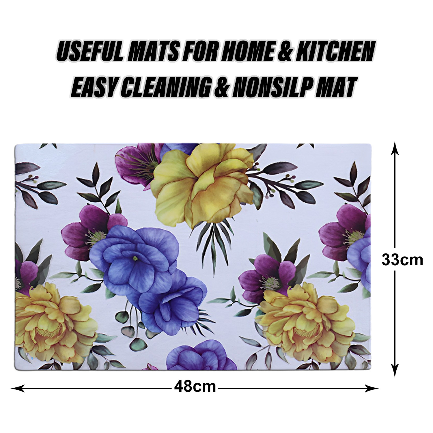 Kuber Industries Fridge Mats | PVC 3D Yellow & Blue Flower Print | Fridge Mat for Refrigerator | Fridge Placemats for Kitchen | Shelf Liner Mat | Set of 6 | Multi