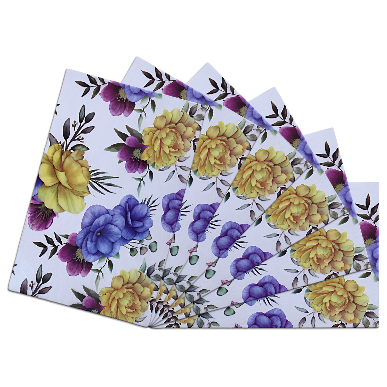 Kuber Industries Fridge Mats | PVC 3D Yellow & Blue Flower Print | Fridge Mat for Refrigerator | Fridge Placemats for Kitchen | Shelf Liner Mat | Set of 6 | Multi