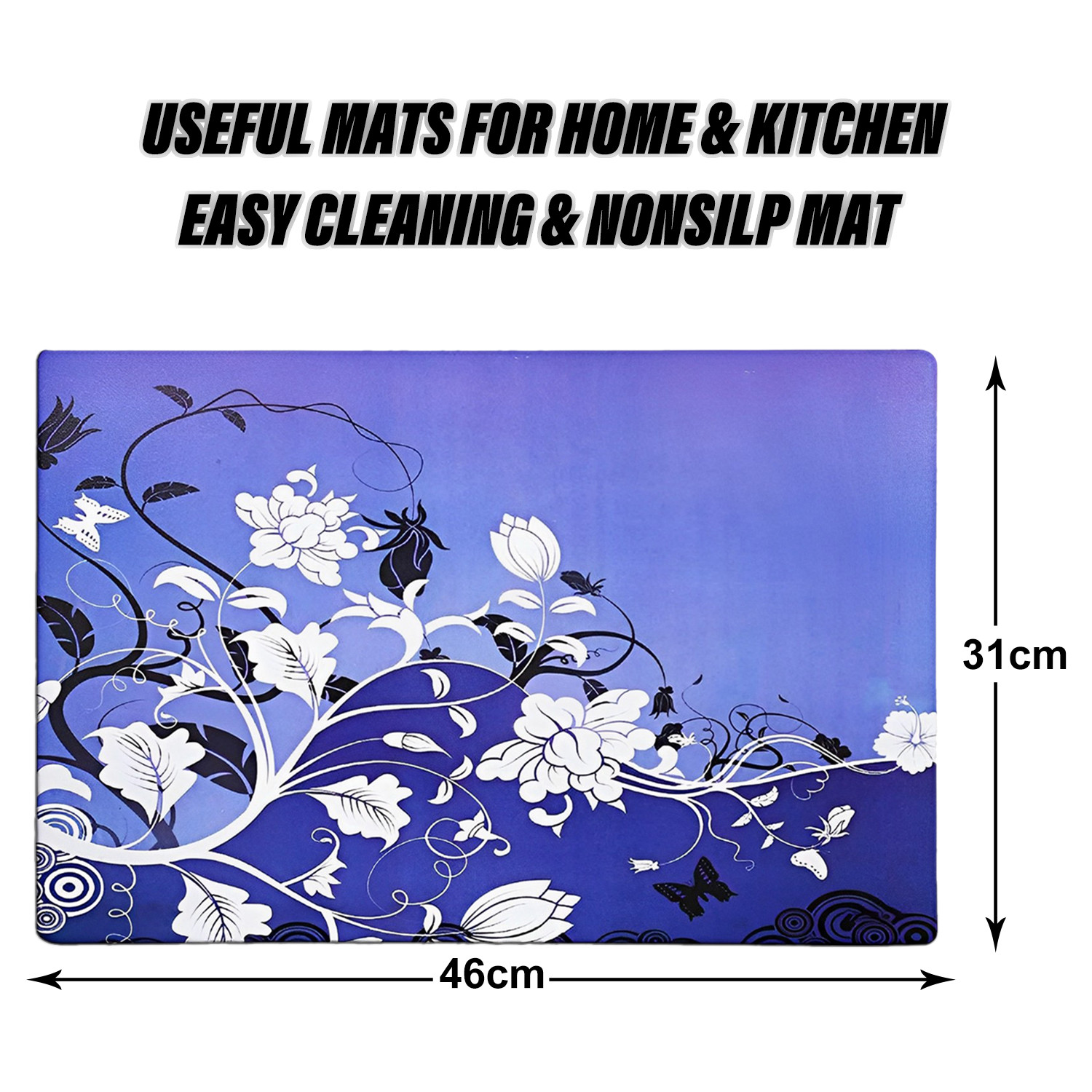 Kuber Industries Fridge Mats | PVC Blue & White Flower Print | Fridge Mat for Refrigerator | Fridge Placemats for Kitchen | Set of 6 | Multicolor