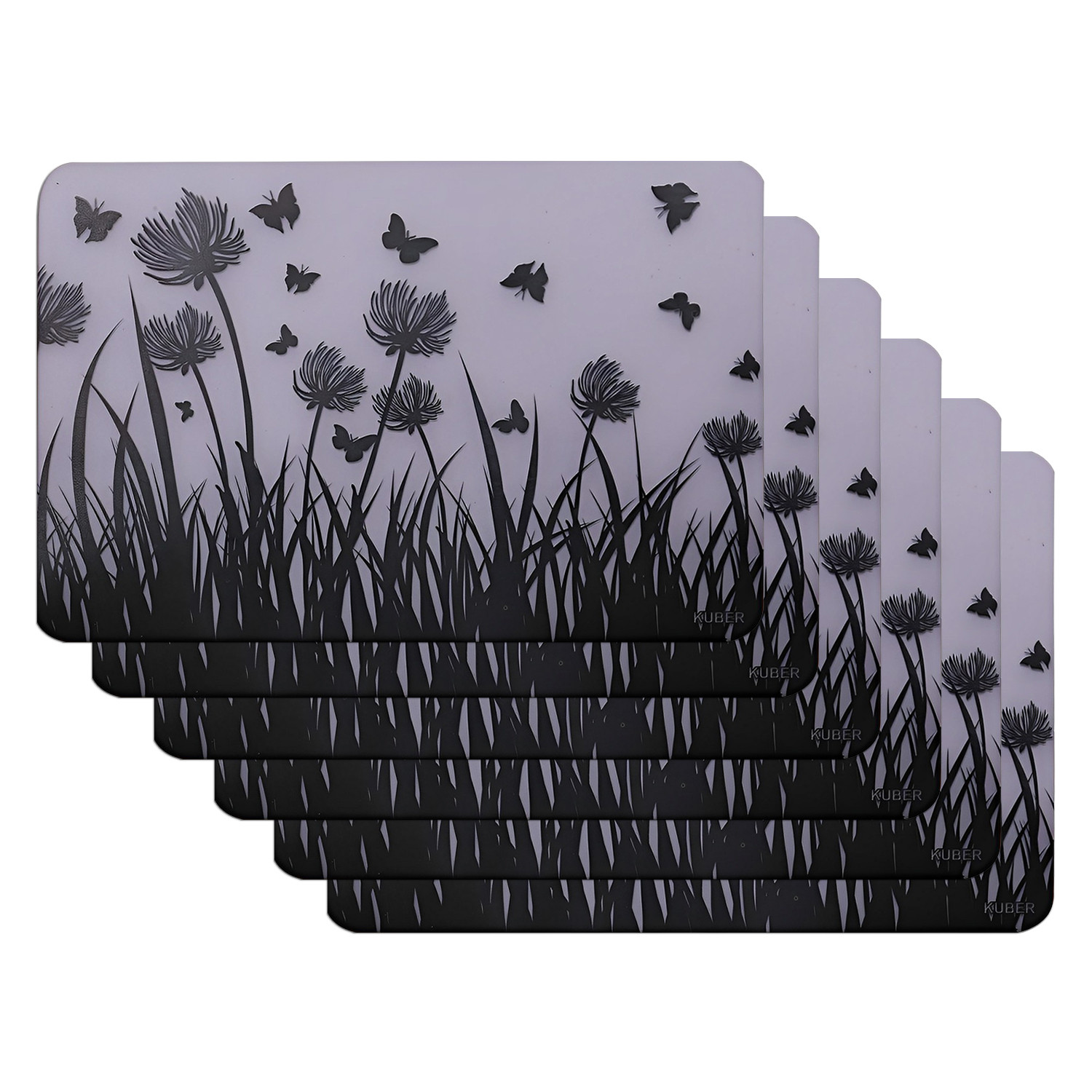Kuber Industries Fridge Mats | PVC Butterfly Trees Print | Fridge Mat for Refrigerator | Fridge Placemats for Kitchen | Set of 6 | White
