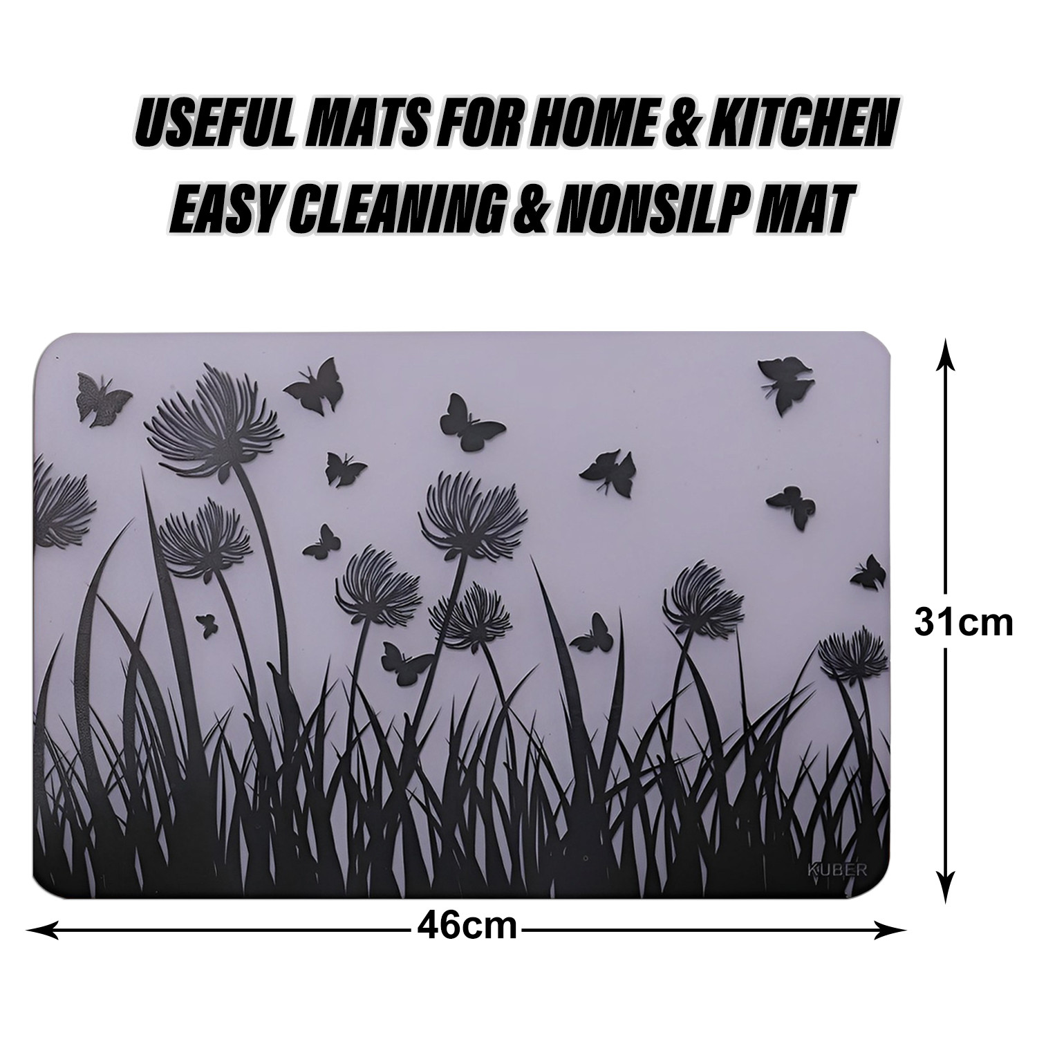 Kuber Industries Fridge Mats | PVC Butterfly Trees Print | Fridge Mat for Refrigerator | Fridge Placemats for Kitchen | Set of 6 | White