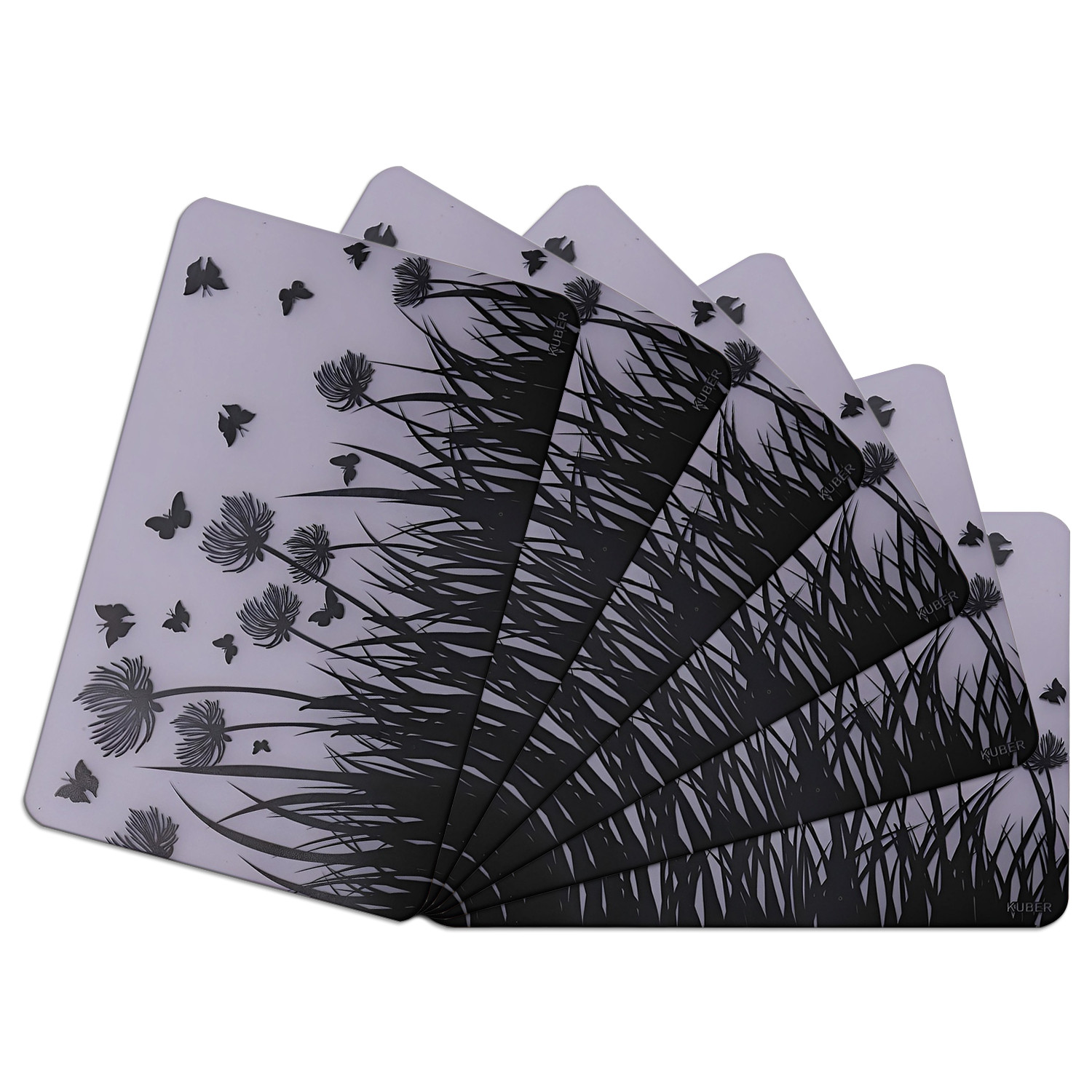 Kuber Industries Fridge Mats | PVC Butterfly Trees Print | Fridge Mat for Refrigerator | Fridge Placemats for Kitchen | Set of 6 | White