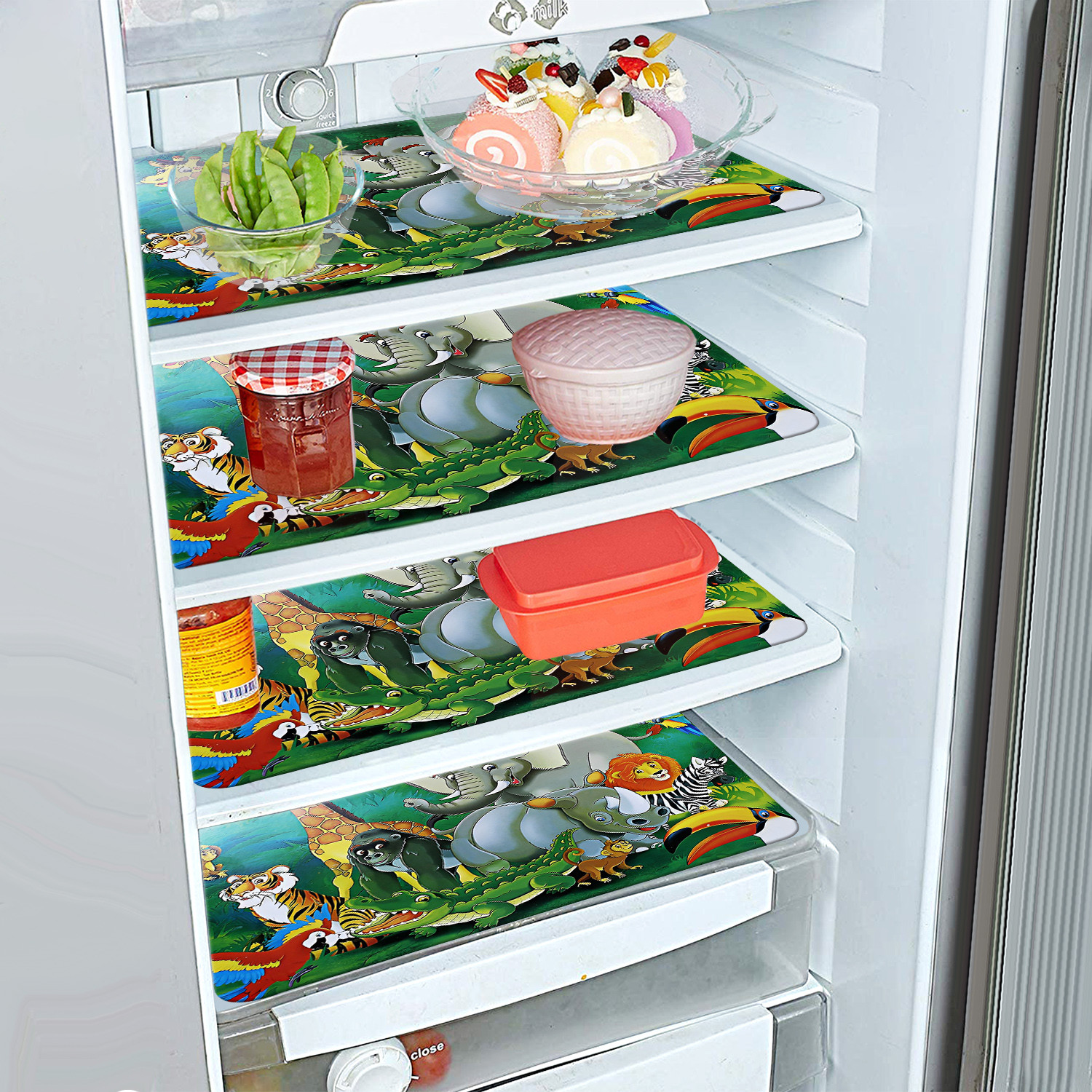 Kuber Industries Fridge Mats | PVC Jungle Print | Fridge Mat for Refrigerator | Fridge Placemats for Kitchen | Set of 6 | Green