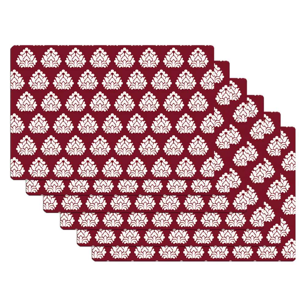 Kuber Industries Fridge Mats | PVC Maroon Square Print | Fridge Mat for Refrigerator | Fridge Placemats for Kitchen | Set of 6 | Maroon