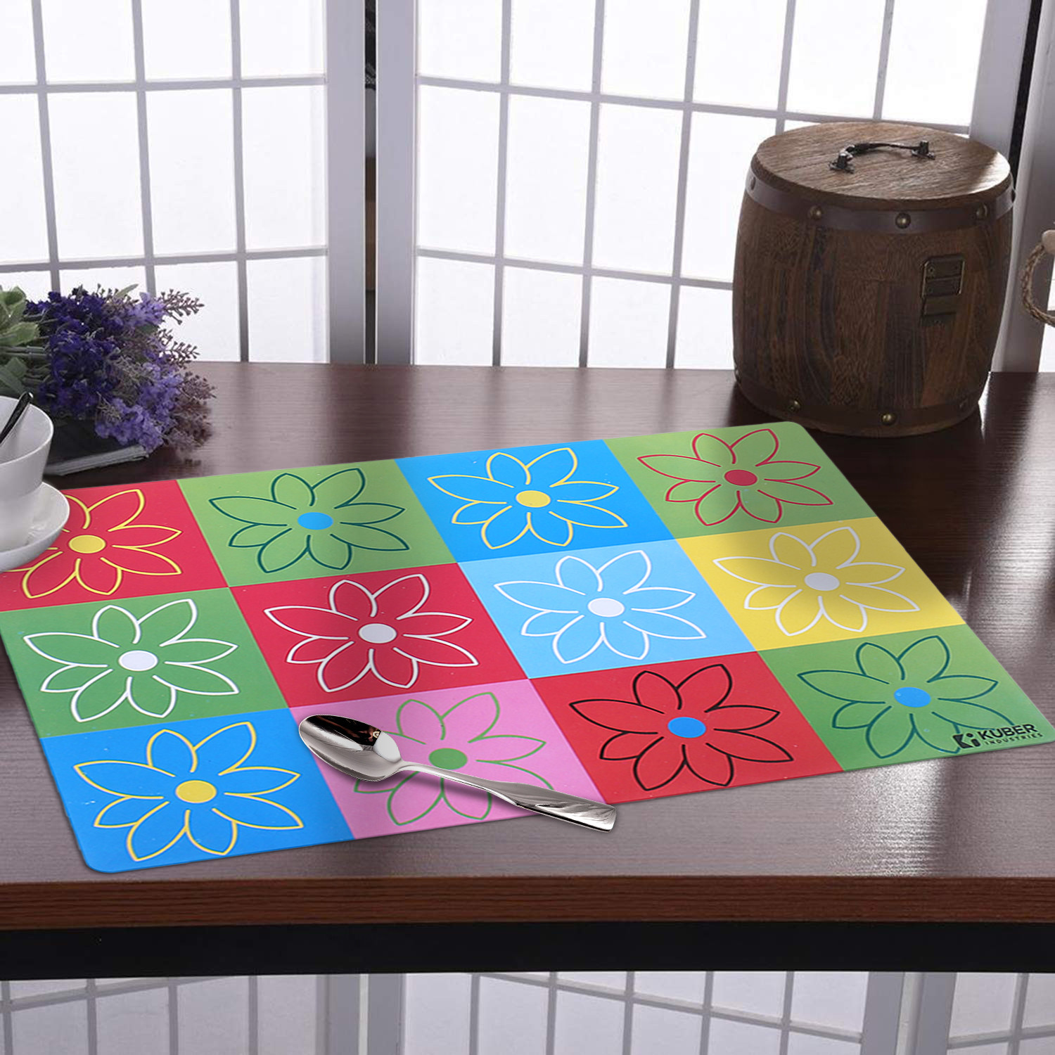 Kuber Industries Fridge Mats | PVC Yellow Check Flower Print | Fridge Mat for Refrigerator | Fridge Placemats for Kitchen | Set of 6 | Multicolor