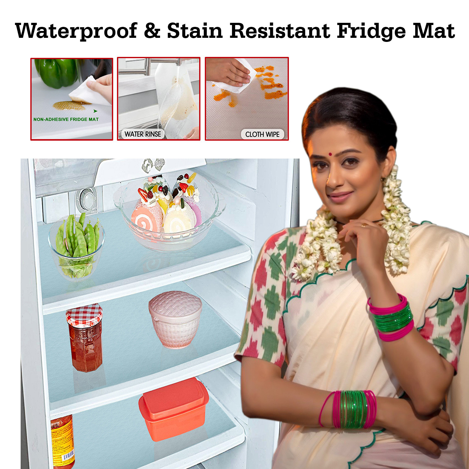 Kuber Industries Fridge Mats|PVC Floral Embossed Refrigerator Drawer Mat|Waterproof & Stain Resistant Fridge Mat Perfect for Home & Kitchen|Set of 6 (Blue)
