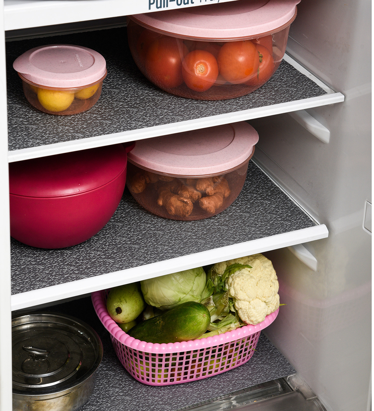 Kuber Industries Fridge Mats|PVC Floral Embossed Refrigerator Drawer Mat|Waterproof & Stain Resistant Fridge Mat Perfect for Home & Kitchen|Set of 6 (Gray)