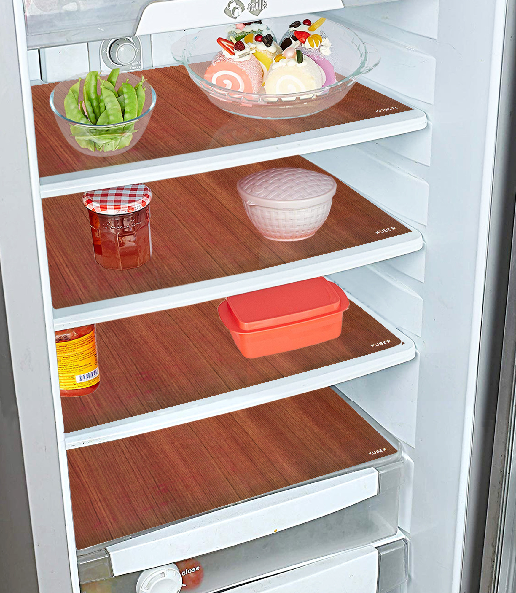 Kuber Industries Fridge Organiser Set, (3 pcs Fridge Mat, 2 pcs Fridge Handle Cover, 1 Fridge Top Cover), Lining, Brown