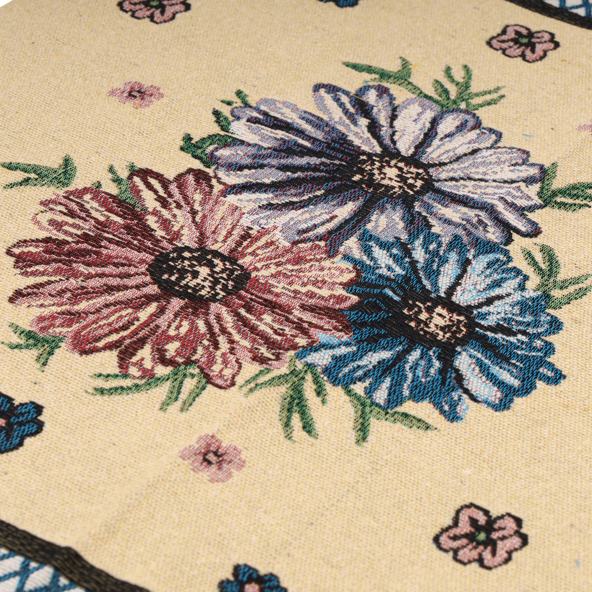 Kuber Industries Fridge Top Cover | Cotton Fridge Cover Top with Pockets | Blue Flower Fridge Cover for Kitchen | Fridge Top Cover with 6 Utility Pockets | Cream