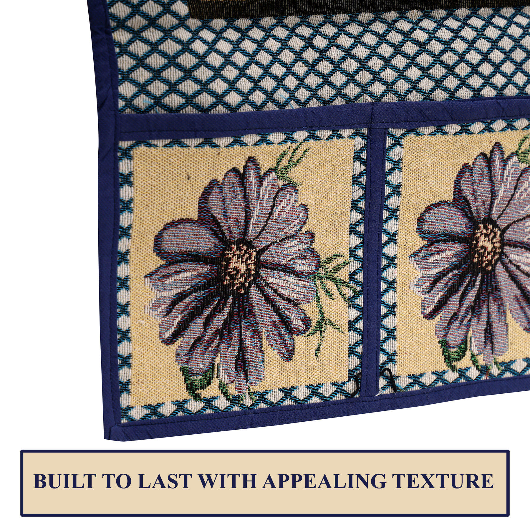 Kuber Industries Fridge Top Cover  Cotton Fridge Cover Top with Pockets  Blue Flower Fridge Cover for Kitchen  Fridge Top Cover with 6 Utility Pockets  Cream