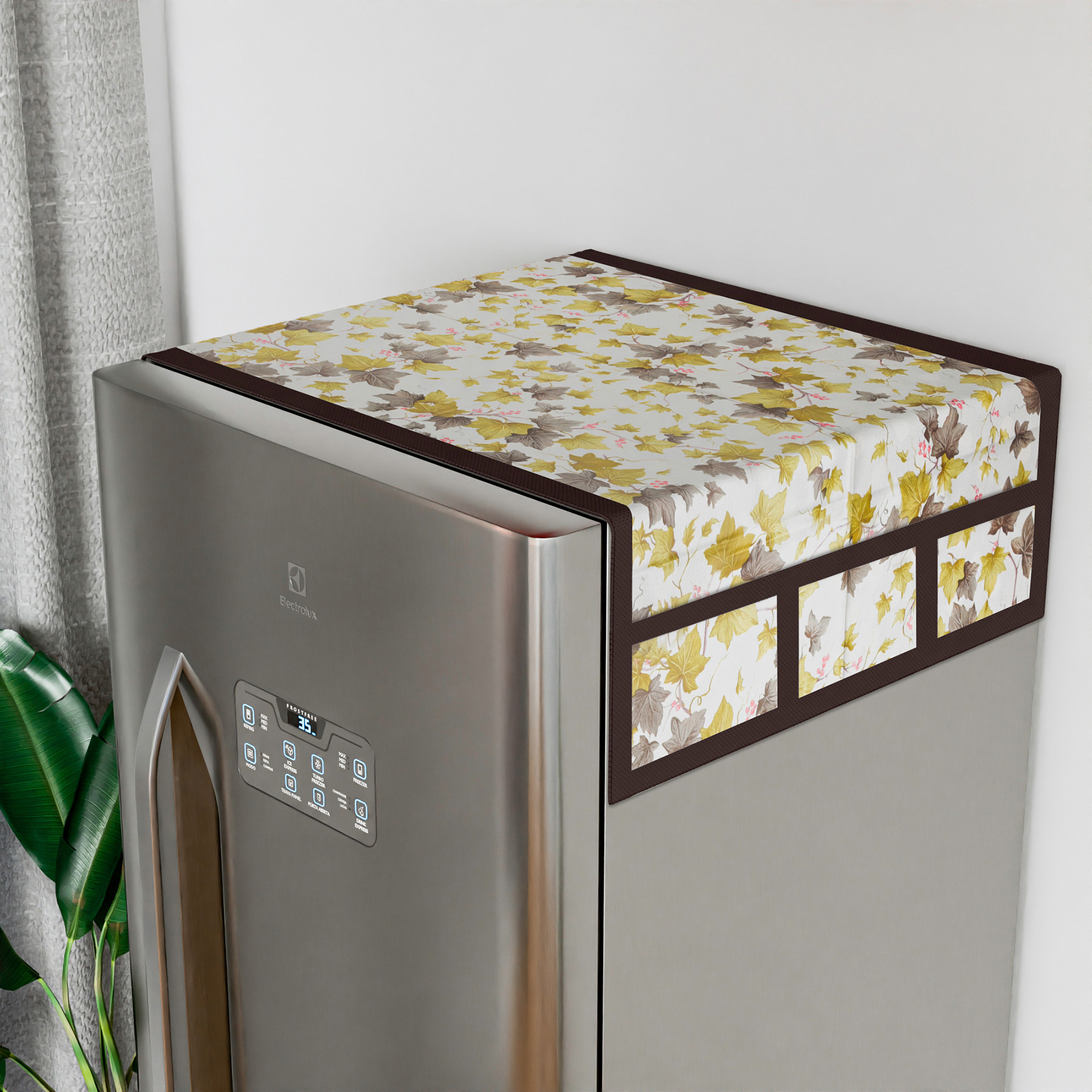 Kuber Industries Fridge Top Cover  Fridge Top Cover with Pockets  Refrigerator Cover for Kitchen  Reversable Fridge Top Cover with 6 Utility Pockets  Printed Fridge Cover  Green