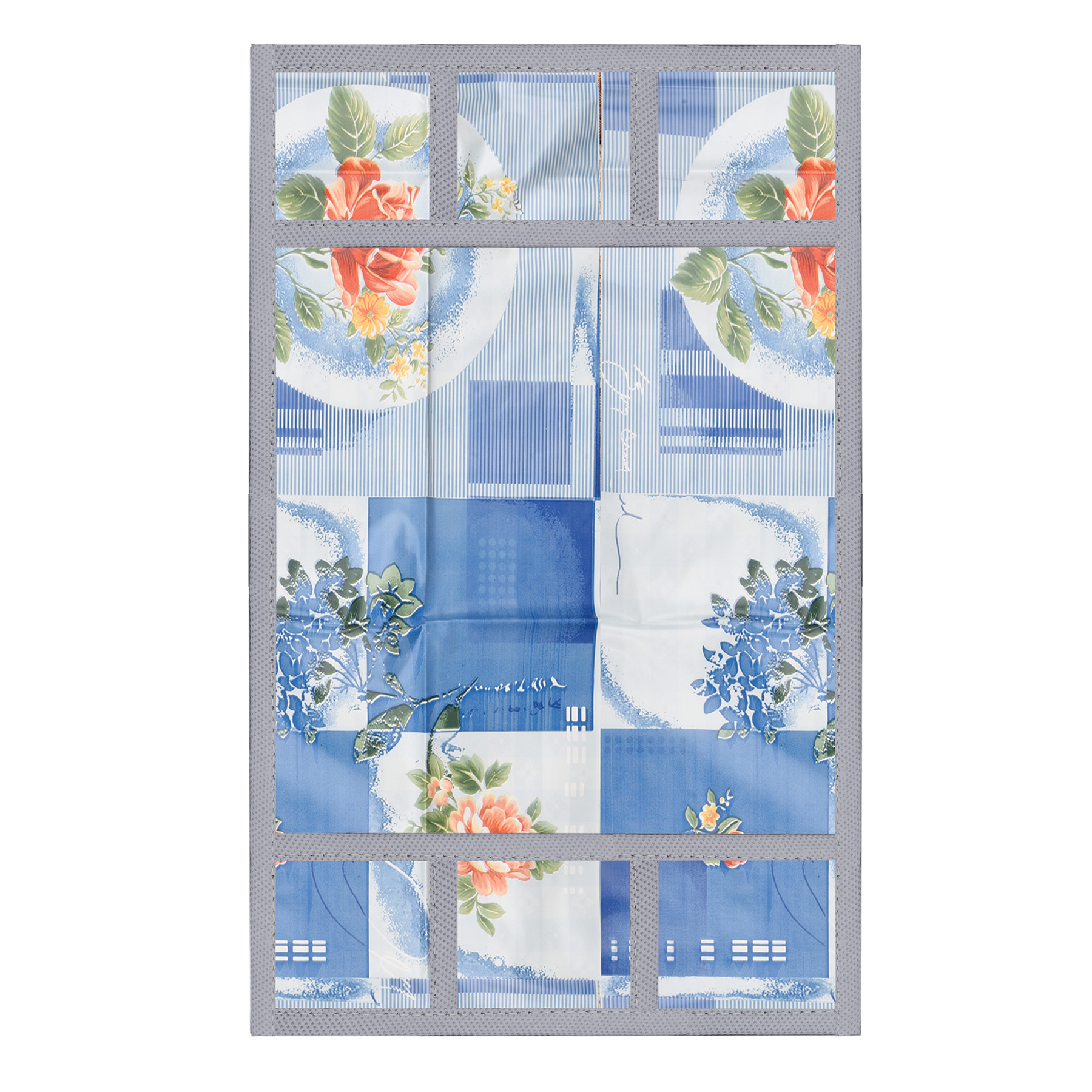 Kuber Industries Fridge Top Cover  Fridge Top Cover with Pockets  Refrigerator Cover for Kitchen  Reversable Fridge Top Cover with 6 Utility Pockets  Flower Check Fridge Cover  Blue