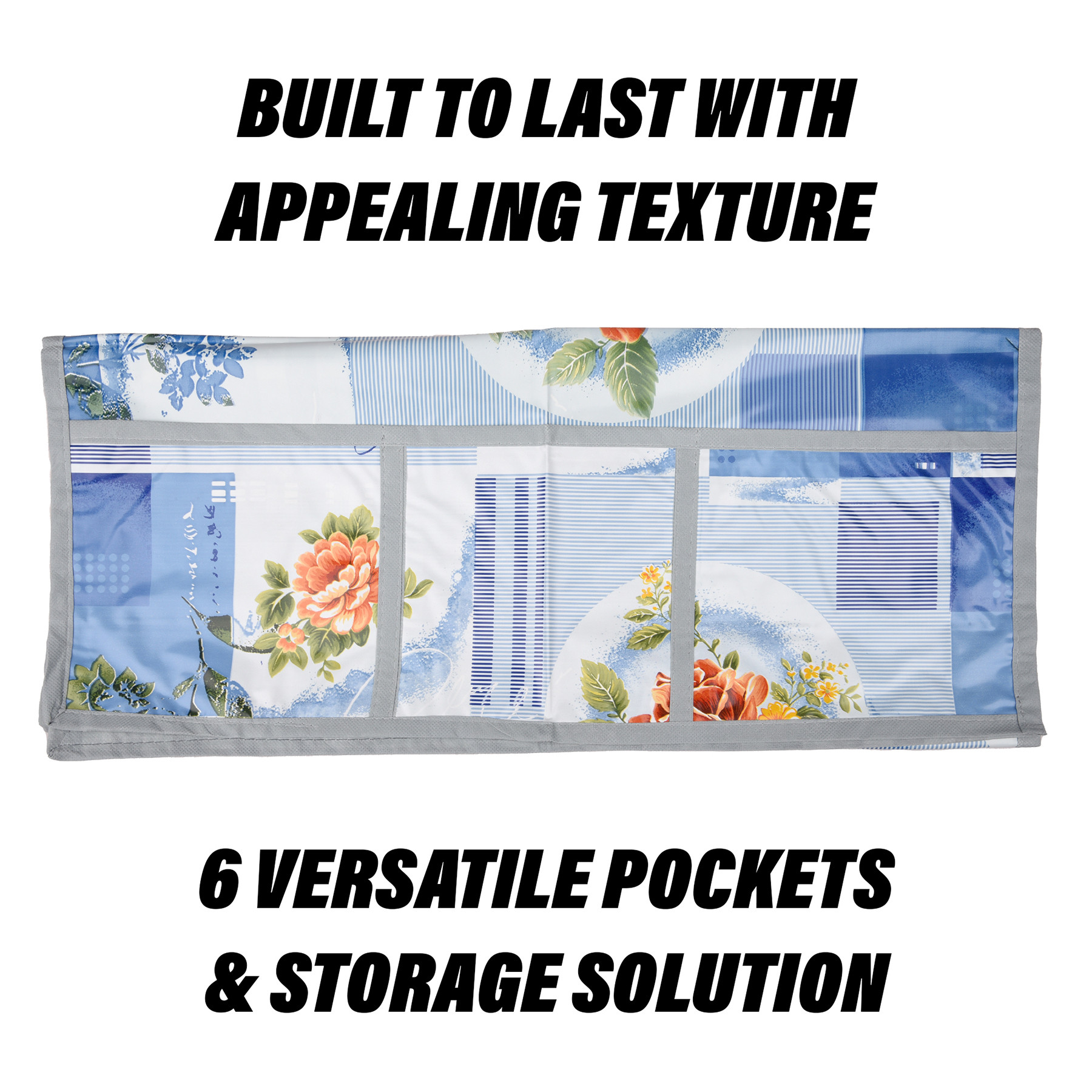 Kuber Industries Fridge Top Cover  Fridge Top Cover with Pockets  Refrigerator Cover for Kitchen  Reversable Fridge Top Cover with 6 Utility Pockets  Flower Check Fridge Cover  Blue