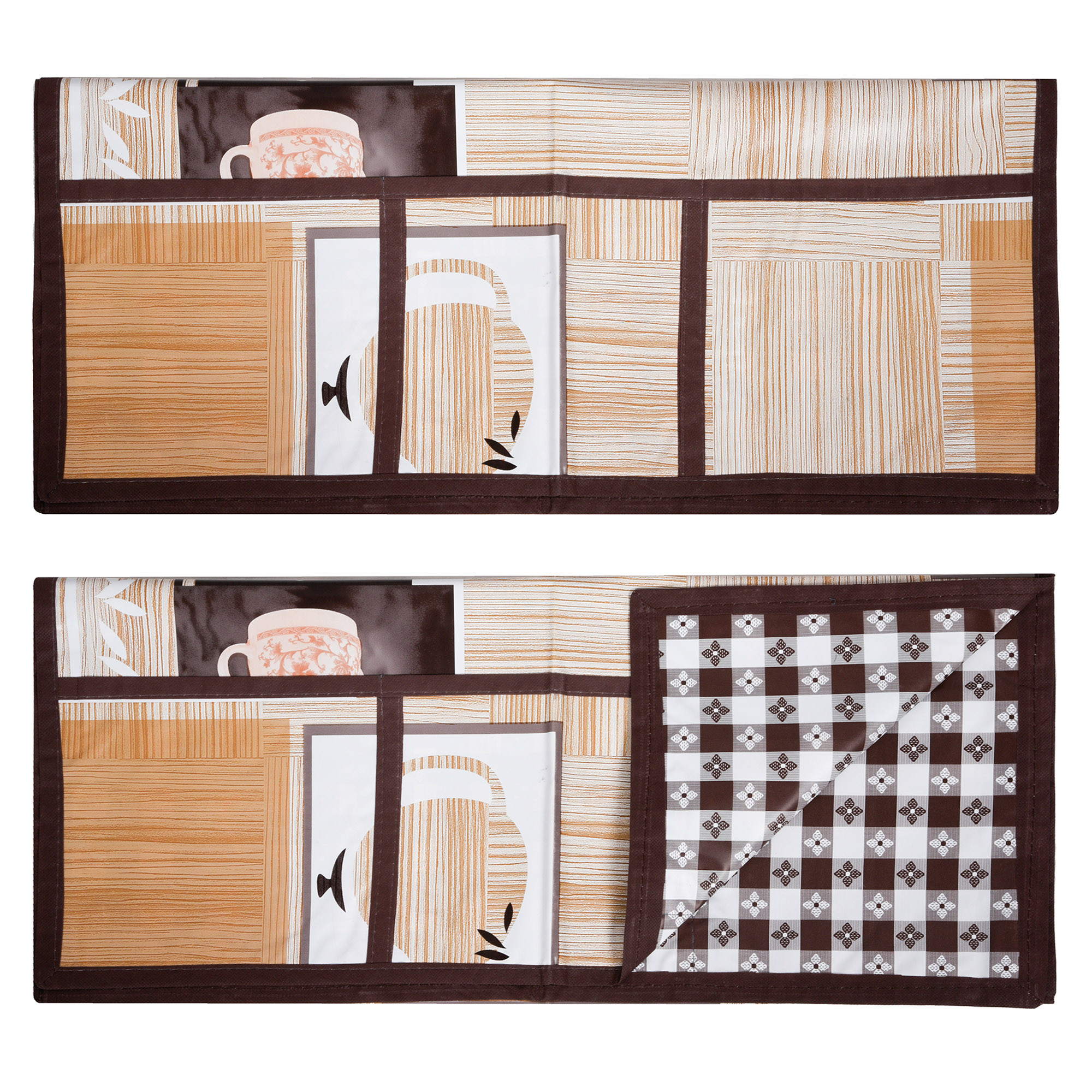 Kuber Industries Fridge Top Cover  Fridge Top Cover with Pockets  Refrigerator Cover for Kitchen  Reversable Fridge Top Cover with 6 Utility Pockets  Kettle-Design Fridge Cover  Brown
