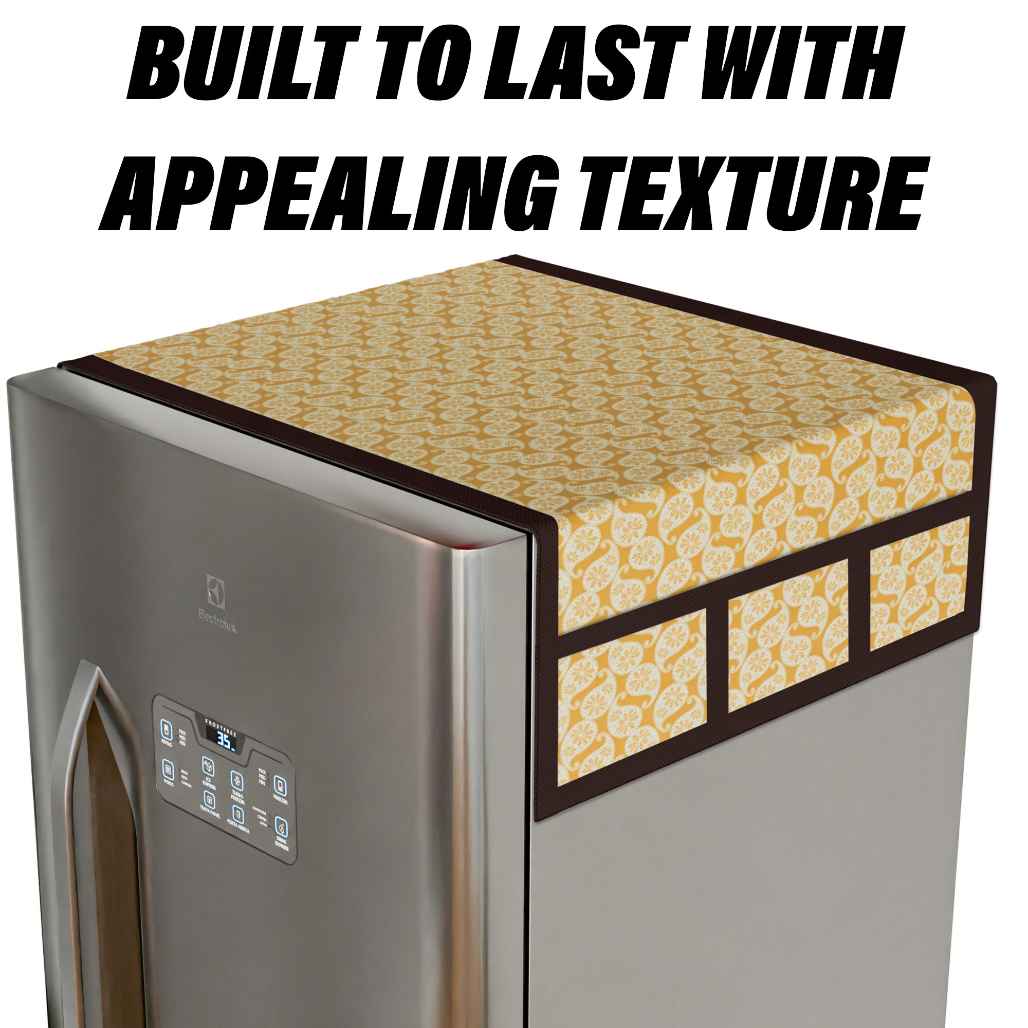 Kuber Industries Fridge Top Cover  Fridge Top Cover with Pockets  Refrigerator Top Cover for Kitchen  Fridge Top Cover with 6 Utility Pockets  Carry Fridge Cover  Golden