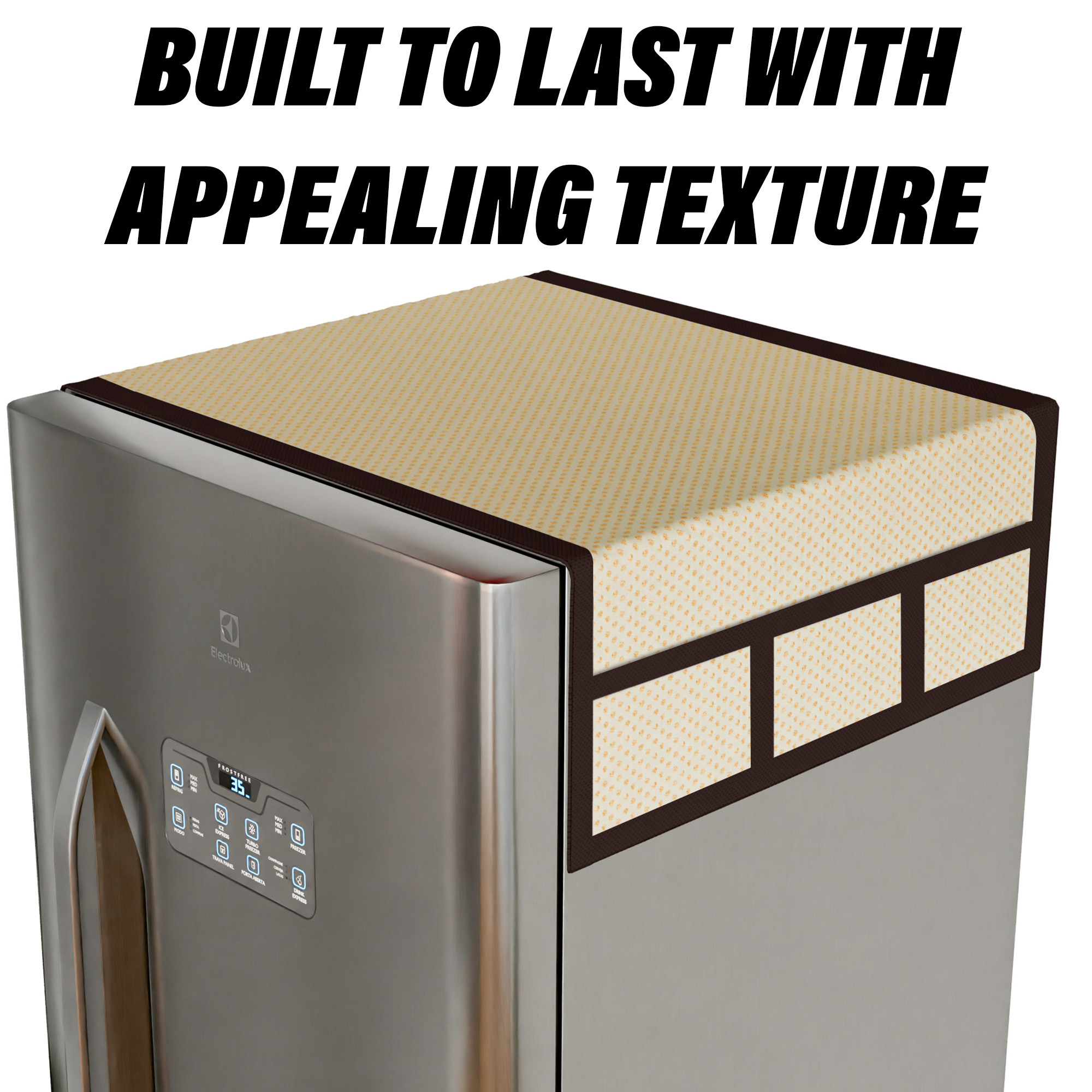 Kuber Industries Fridge Top Cover  Fridge Top Cover with Pockets  Refrigerator Top Cover for Kitchen  Fridge Top Cover with 6 Utility Pockets  Dot Fridge Cover  Golden