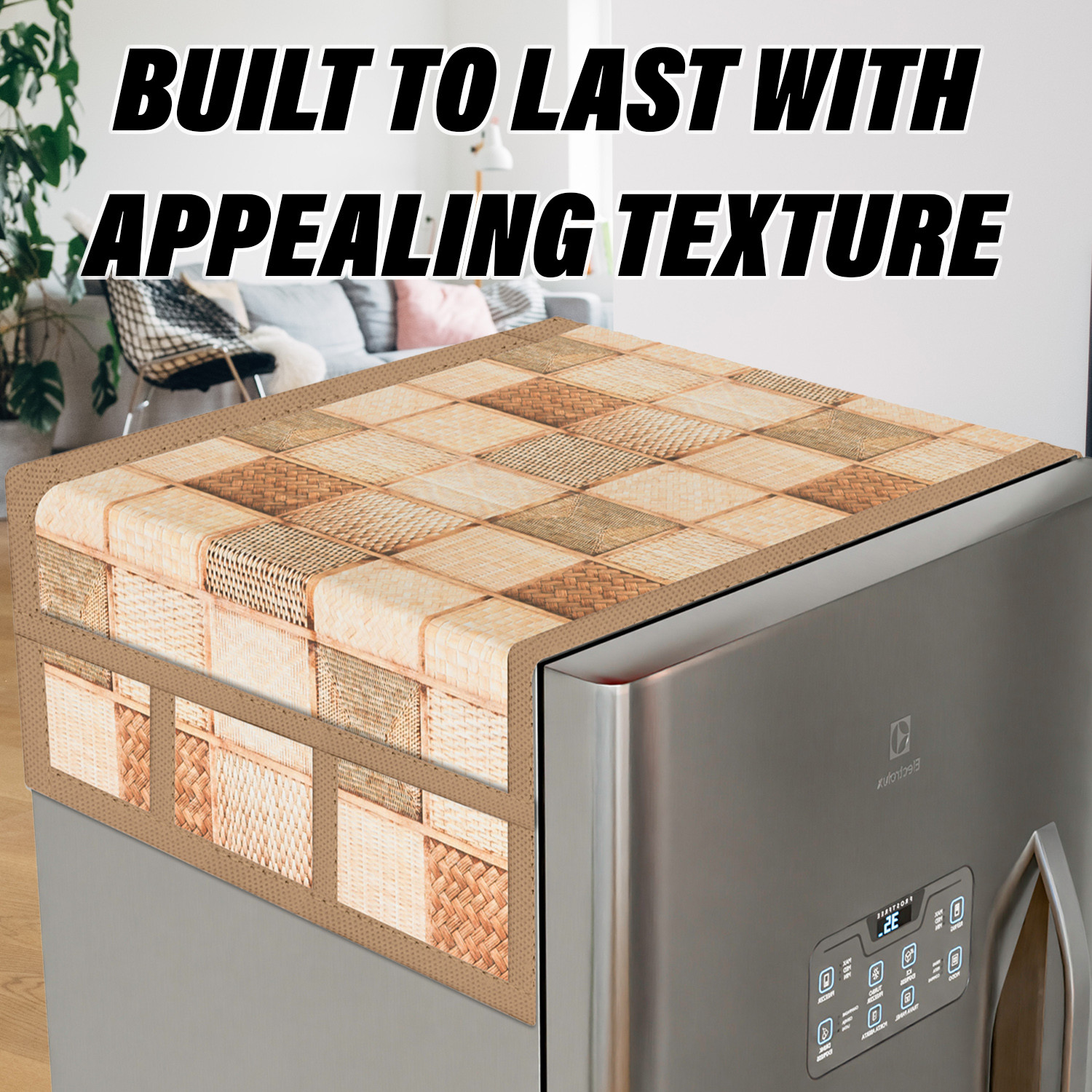 Kuber Industries Fridge Top Cover  Fridge Top Cover with Pockets  Refrigerator Top Cover for Kitchen  Fridge Top Cover with 6 Utility Pockets  Chatai Fridge Top Cover  Brown