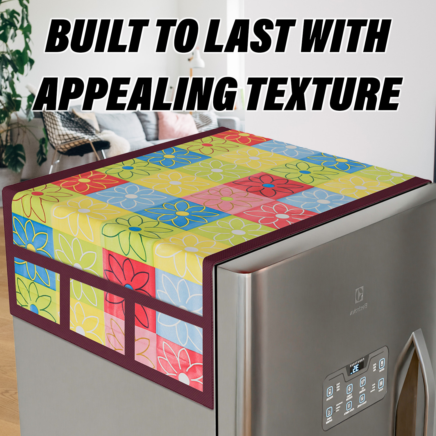 Kuber Industries Fridge Top Cover  Fridge Top Cover with Pockets  Refrigerator Top Cover for Kitchen  Fridge Top Cover with 6 Utility Pockets  Check Fridge Top Cover  Yellow