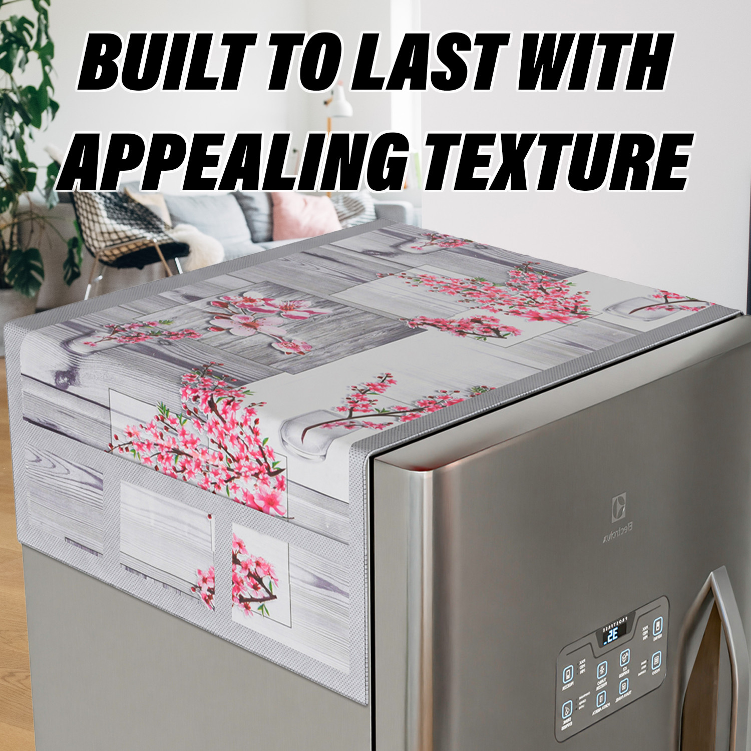 Kuber Industries Fridge Top Cover  Fridge Top Cover with Pockets  Refrigerator Top Cover for Kitchen  Fridge Top Cover with 6 Utility Pockets  Flower Fridge Top Cover  Gray