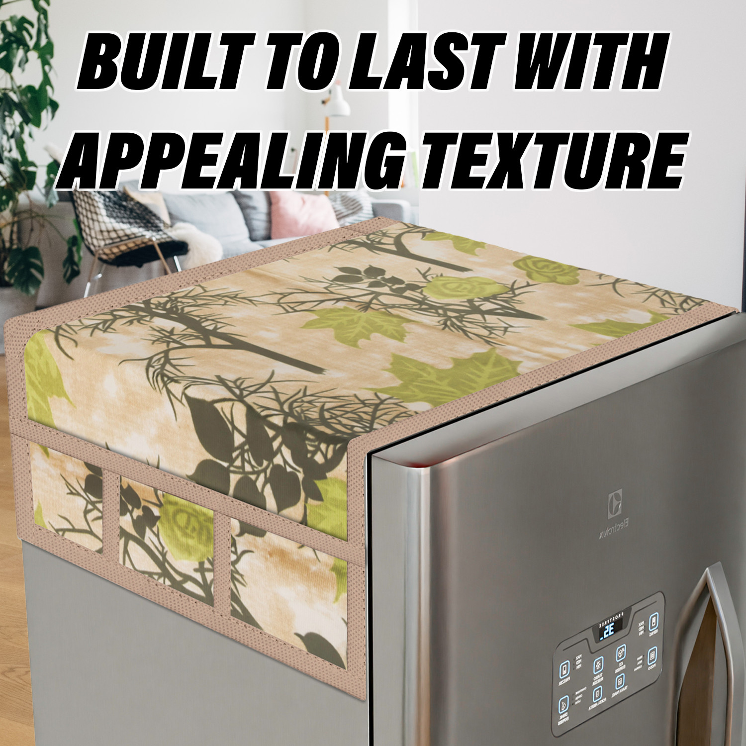 Kuber Industries Fridge Top Cover  Fridge Top Cover with Pockets  Refrigerator Top Cover for Kitchen  Fridge Top Cover with 6 Utility Pockets  Tree Kniting Fridge Cover  Green