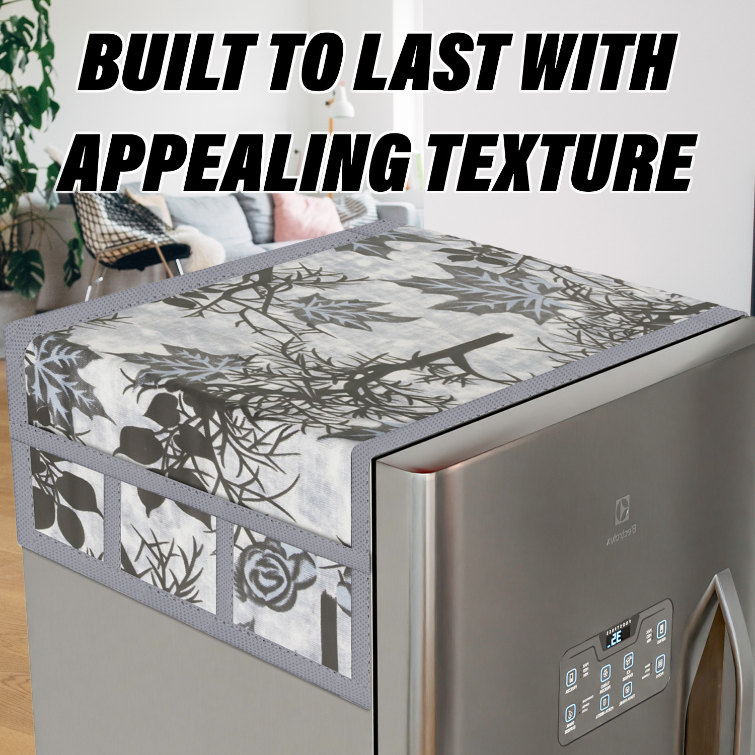 Kuber Industries Fridge Top Cover  Fridge Top Cover with Pockets  Refrigerator Top Cover for Kitchen  Fridge Top Cover with 6 Utility Pockets  Tree Kniting Fridge Cover  Gray