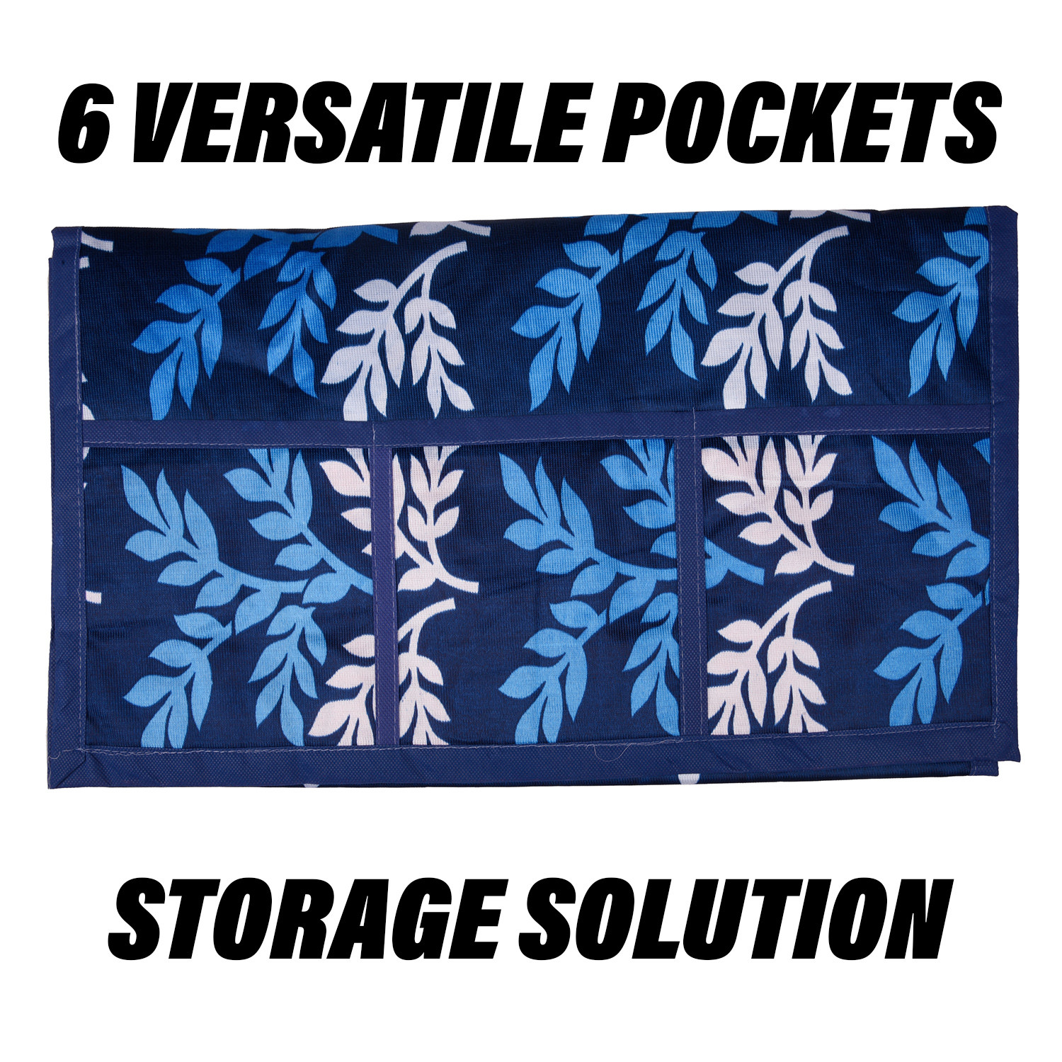 Kuber Industries Fridge Top Cover | Fridge Top Cover with Pockets | Refrigerator Top Cover for Kitchen | Fridge Top Cover with 6 Utility Pockets | Leaf Kniting Fridge Cover | Blue