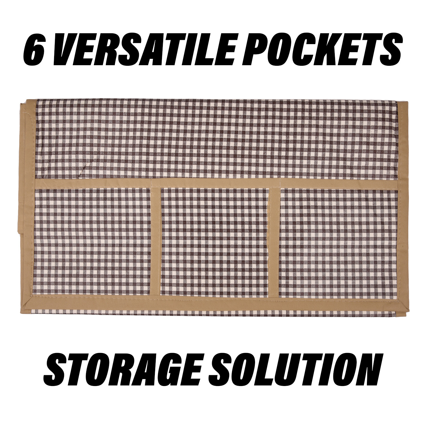 Kuber Industries Fridge Top Cover | Fridge Top Cover with Pockets | Refrigerator Top Cover for Kitchen | Fridge Top Cover with 6 Utility Pockets | Barik Check Fridge Cover | Brown