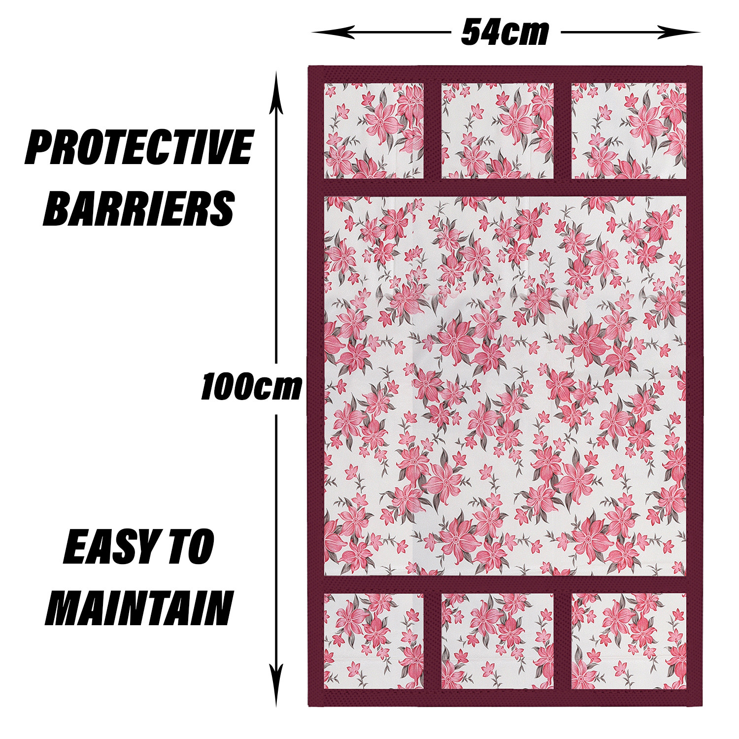 Kuber Industries Fridge Top Cover | Fridge Top Cover with Pockets | Refrigerator Top Cover for Kitchen | Fridge Top Cover with 6 Utility Pockets | Barik Flower Fridge Cover | Pink