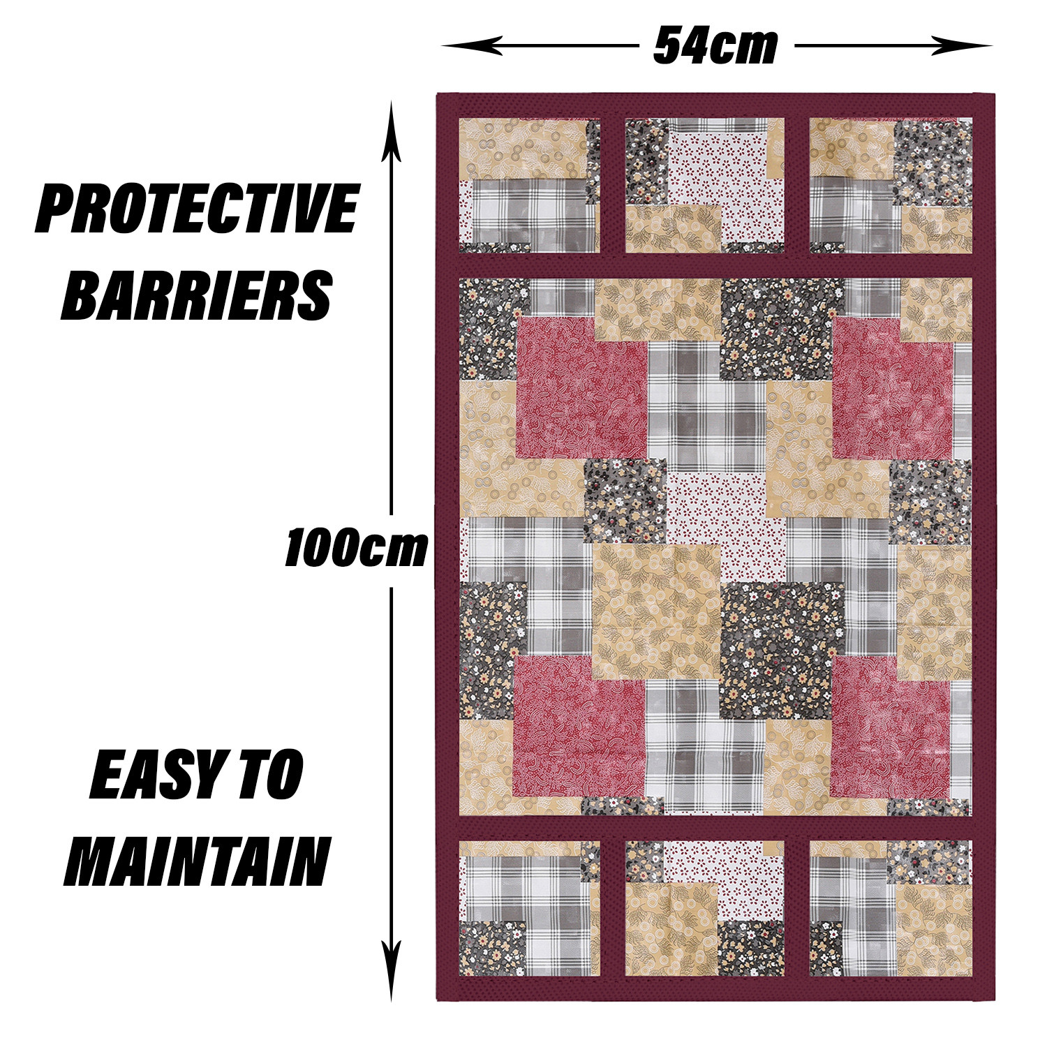 Kuber Industries Fridge Top Cover | Fridge Top Cover with Pockets | Refrigerator Top Cover for Kitchen | Fridge Top Cover with 6 Utility Pockets | Barik Flower Fridge Cover | Maroon