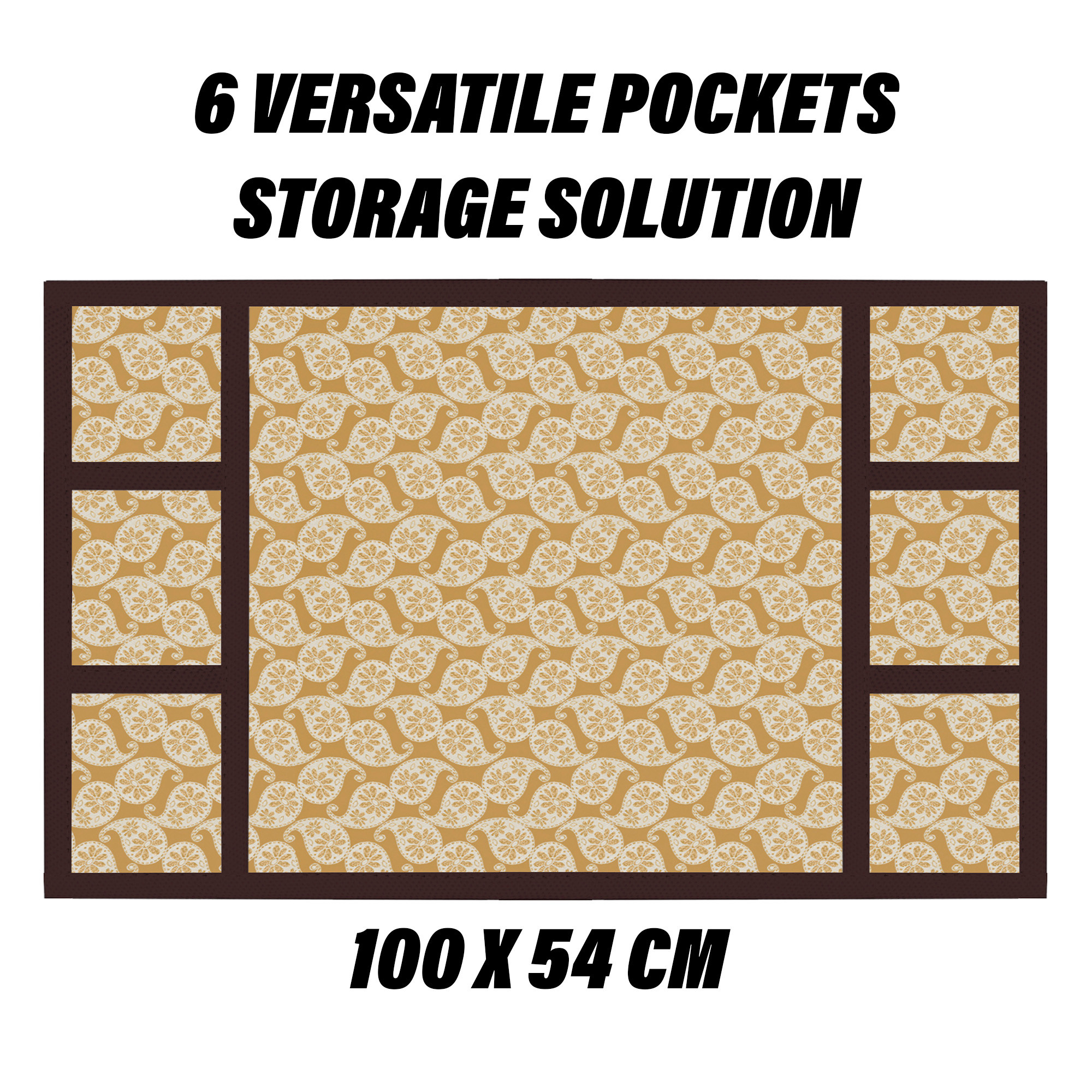 Kuber Industries Fridge Top Cover | Fridge Top Cover with Pockets | Refrigerator Top Cover for Kitchen | Fridge Top Cover with 6 Utility Pockets | Carry Fridge Cover | Golden