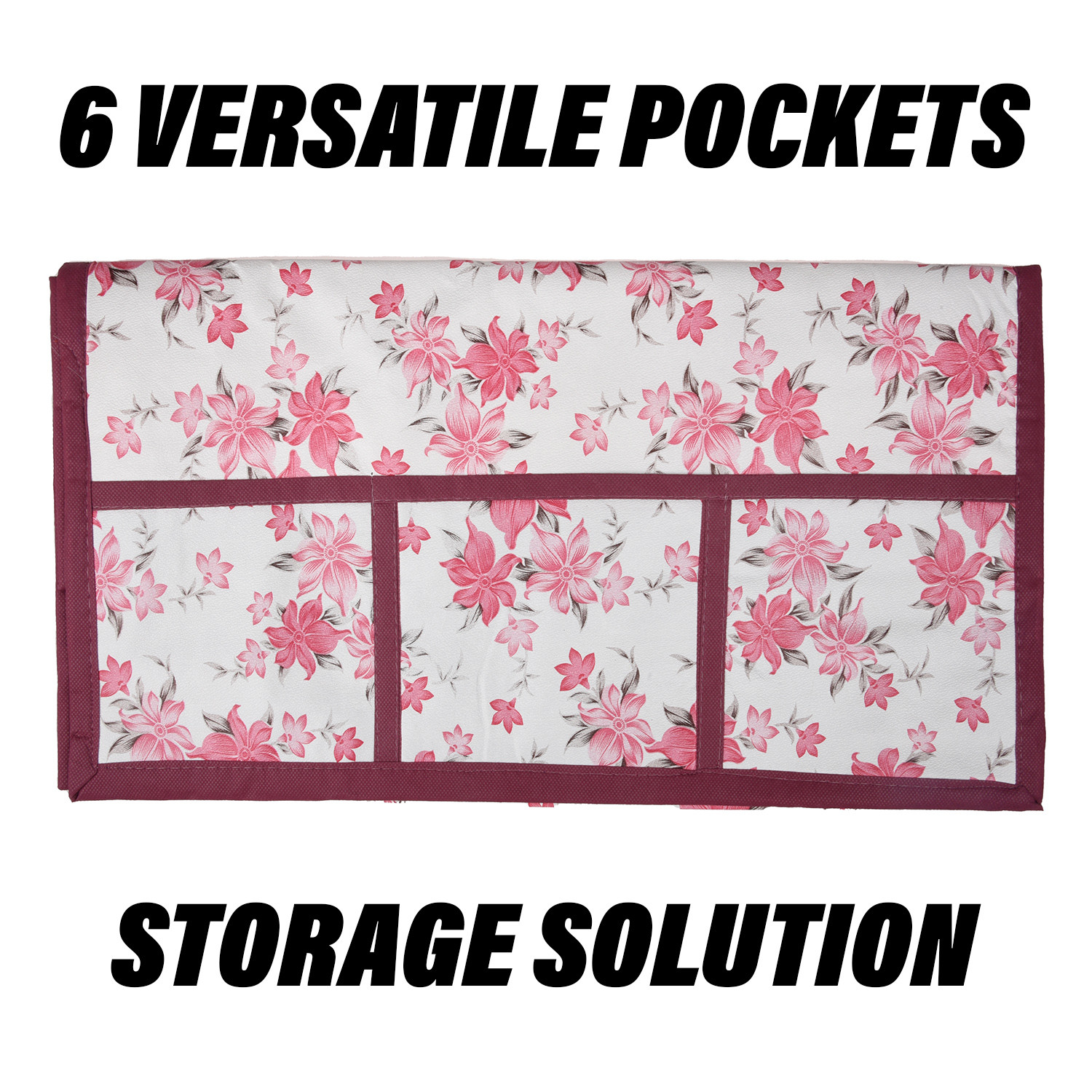Kuber Industries Fridge Top Cover  Fridge Top Cover with Pockets  Refrigerator Top Cover for Kitchen  Fridge Top Cover with 6 Utility Pockets  Barik Flower Fridge Cover  Pink