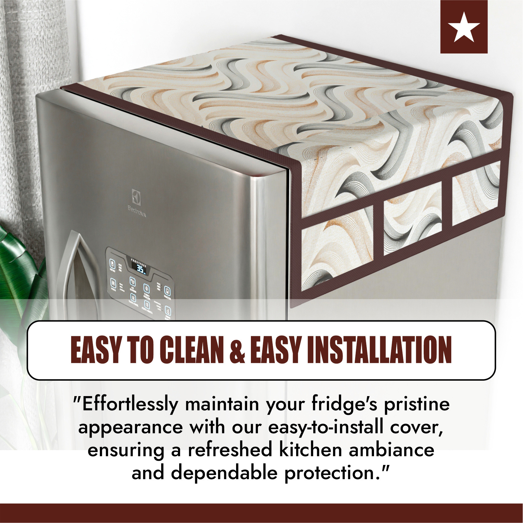 Kuber Industries Fridge Top Cover  Kitchen Refrigerator Top Cover  Dust-Proof Fridge Top Cover  Waterproof Fridge Top Cover  Fridge Top Cover with 6 Utility Pockets  Wave Design  Cream