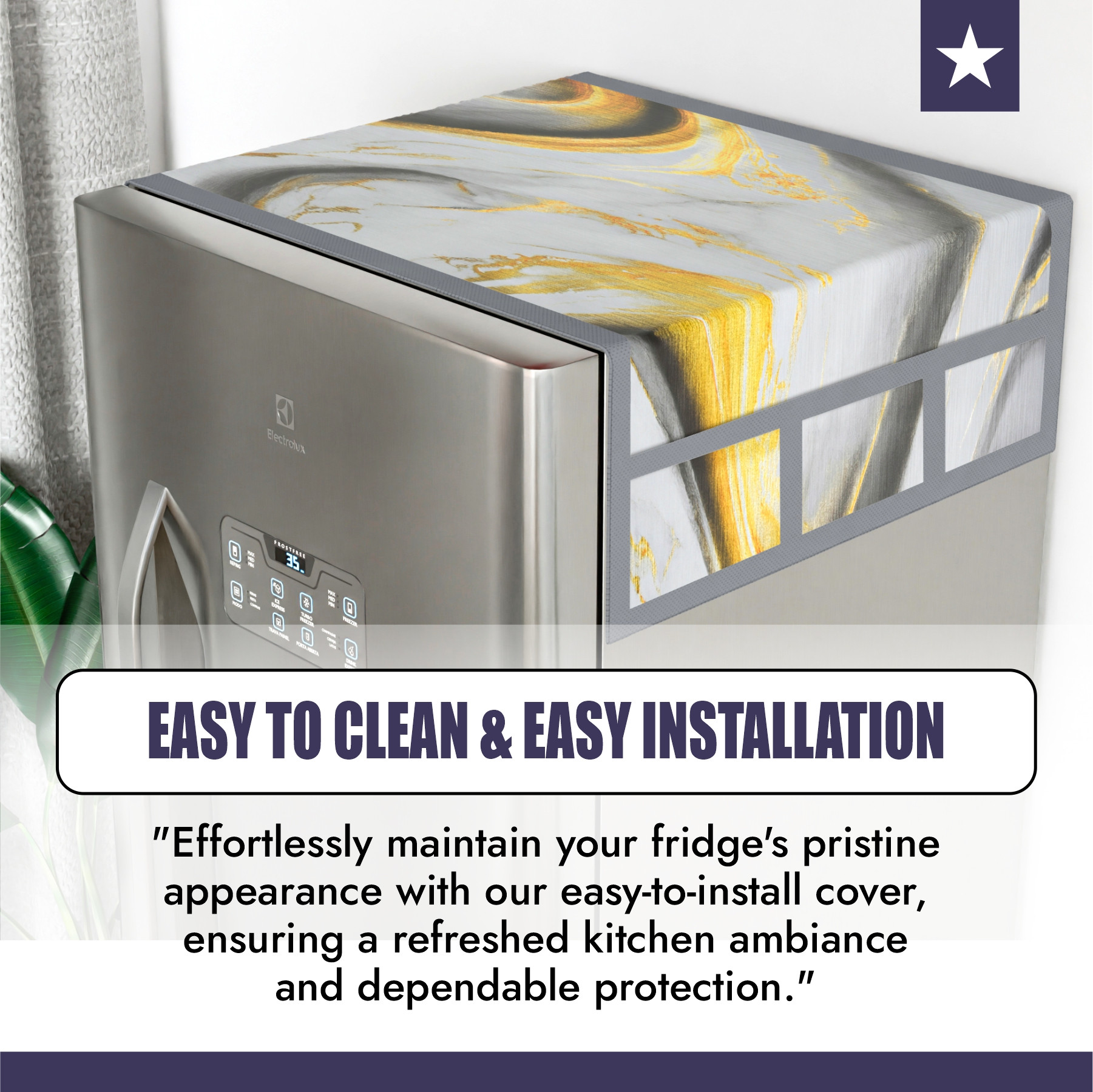 Kuber Industries Fridge Top Cover  Kitchen Refrigerator Top Cover  Dust-Proof Fridge Top Cover  Waterproof Fridge Top Cover  Fridge Top Cover with 6 Utility Pockets  Golden Marvel Design  Grey