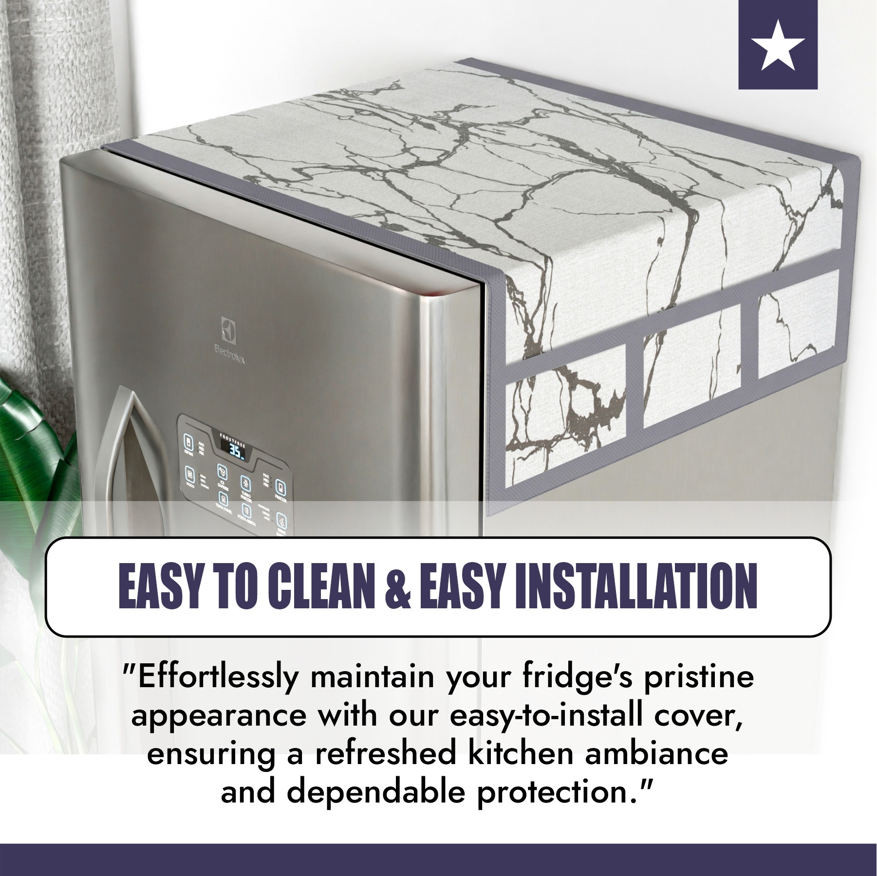 Kuber Industries Fridge Top Cover  Kitchen Refrigerator Top Cover  Dust-Proof Fridge Top Cover  Waterproof Fridge Top Cover  Fridge Top Cover with 6 Utility Pockets  Marble Design  Light Grey