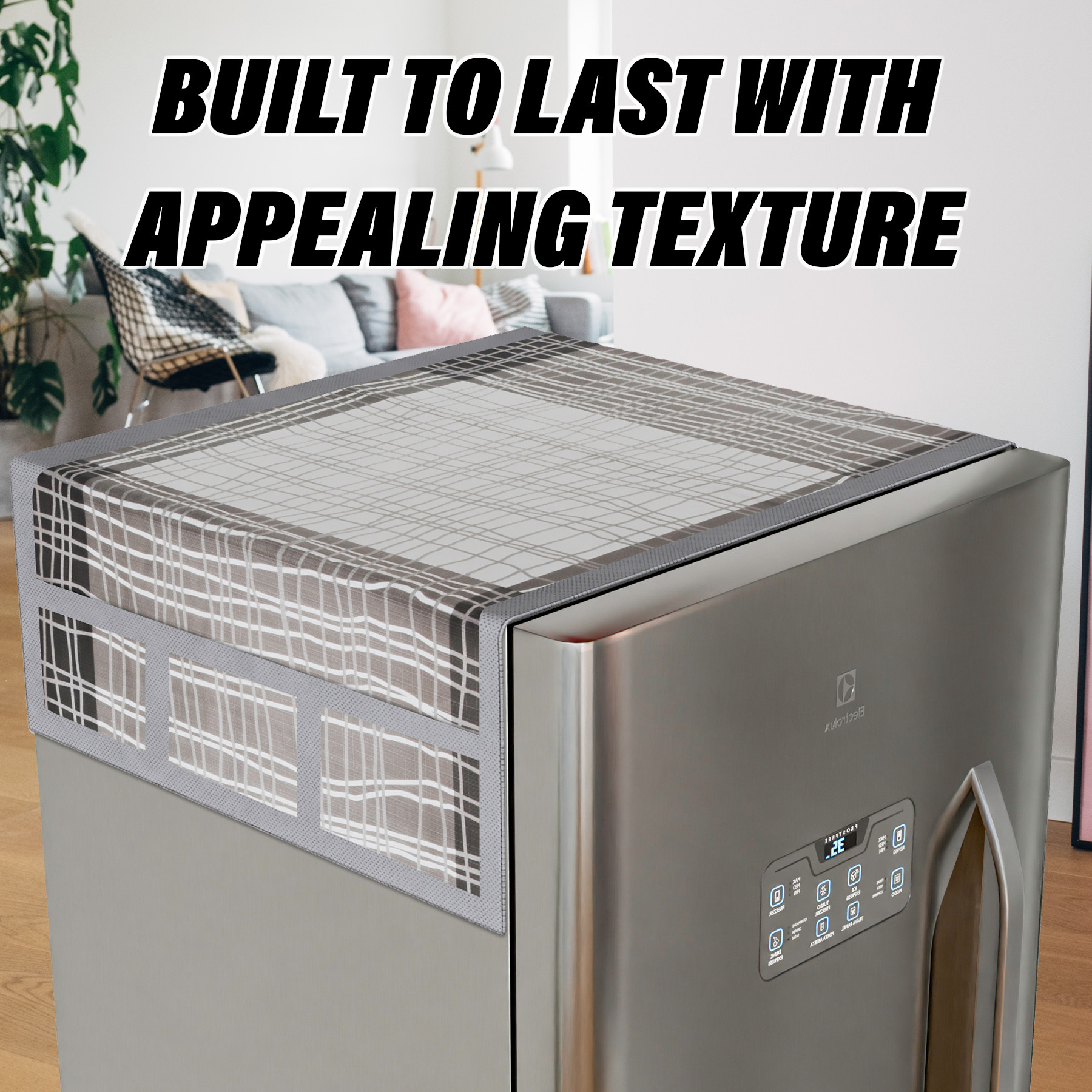 Kuber Industries Fridge Top Cover  PVC Fridge Top Cover  Black Lining Fridge Top Cover  Refrigerator Cover with 6 Side Pockets  Refrigerator Top Protector  Appliance Cover  Gray