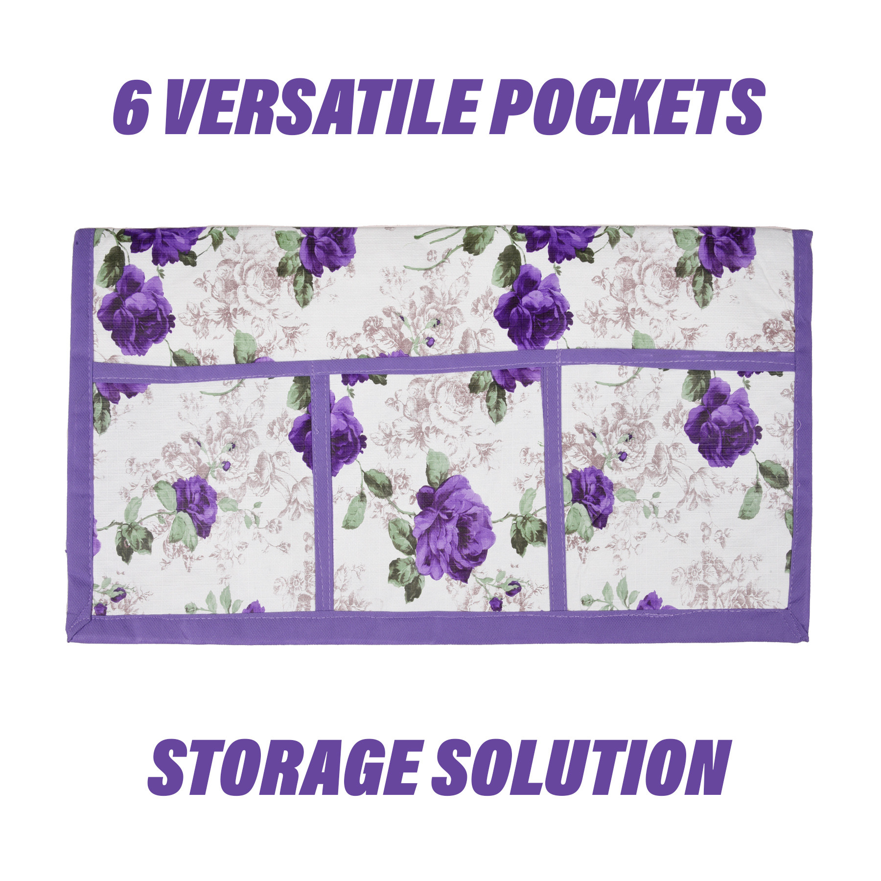 Kuber Industries Fridge Top Cover | PVC Fridge Top Cover | Purple Flower Fridge Top Cover | Refrigerator Cover with 6 Side Pockets | Refrigerator Top Protector | Appliance Cover | White
