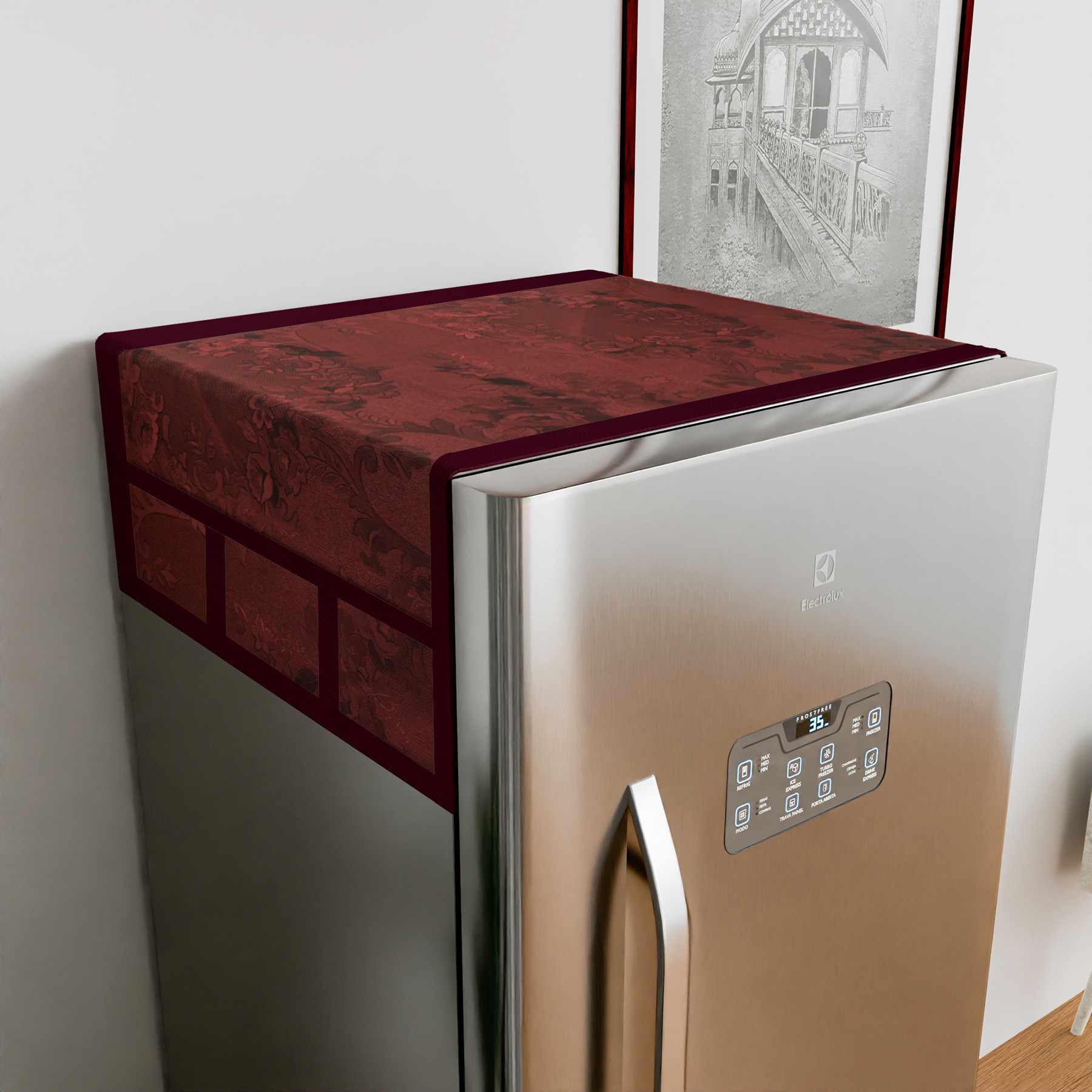 Kuber Industries Fridge Top Cover  PVC Fridge Top Cover  Refrigerator Cover with 6 Side Pockets  Refrigerator Top Protector  Appliance Cover  Fridge Top Cover 101  Maroon