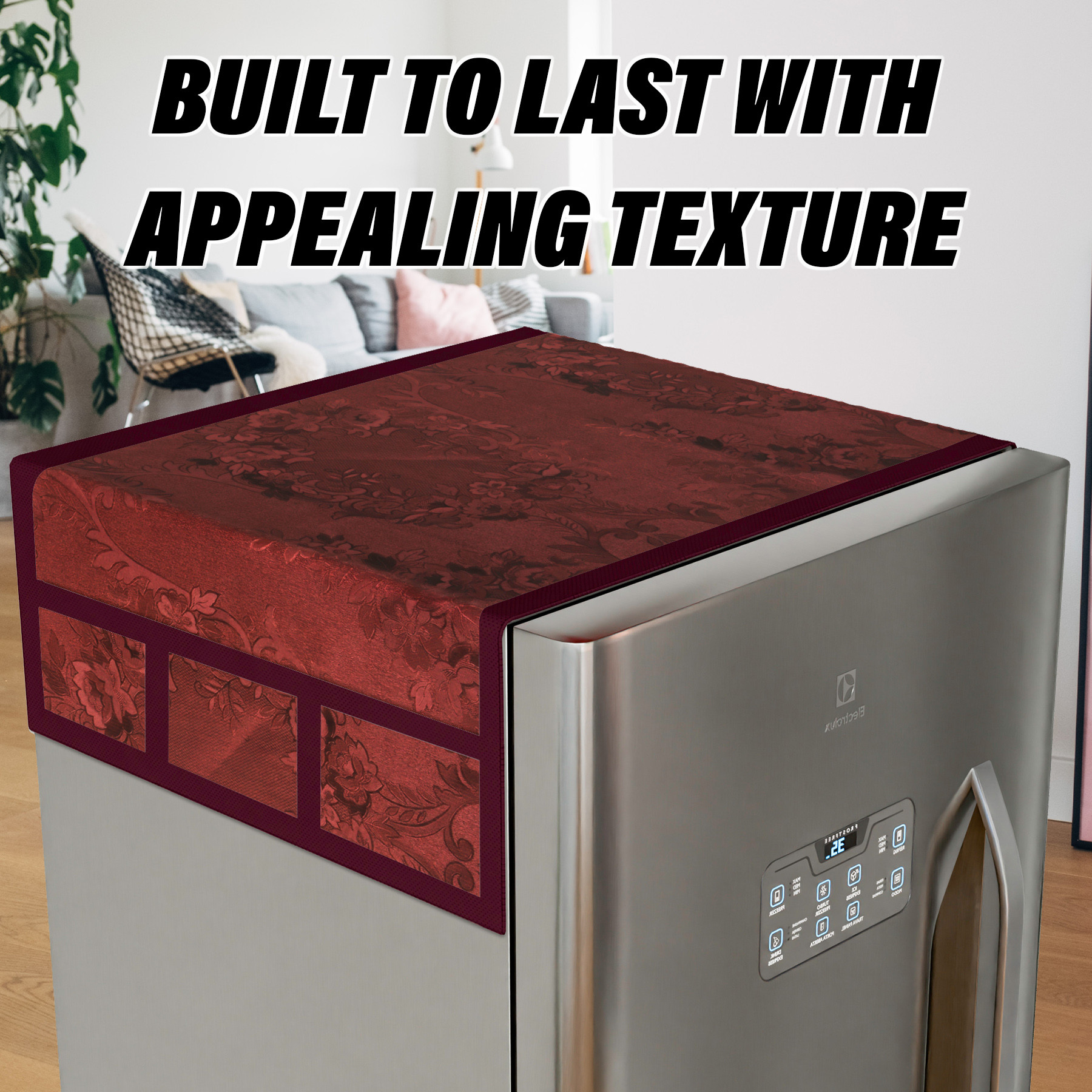 Kuber Industries Fridge Top Cover  PVC Fridge Top Cover  Refrigerator Cover with 6 Side Pockets  Refrigerator Top Protector  Appliance Cover  Fridge Top Cover 101  Maroon