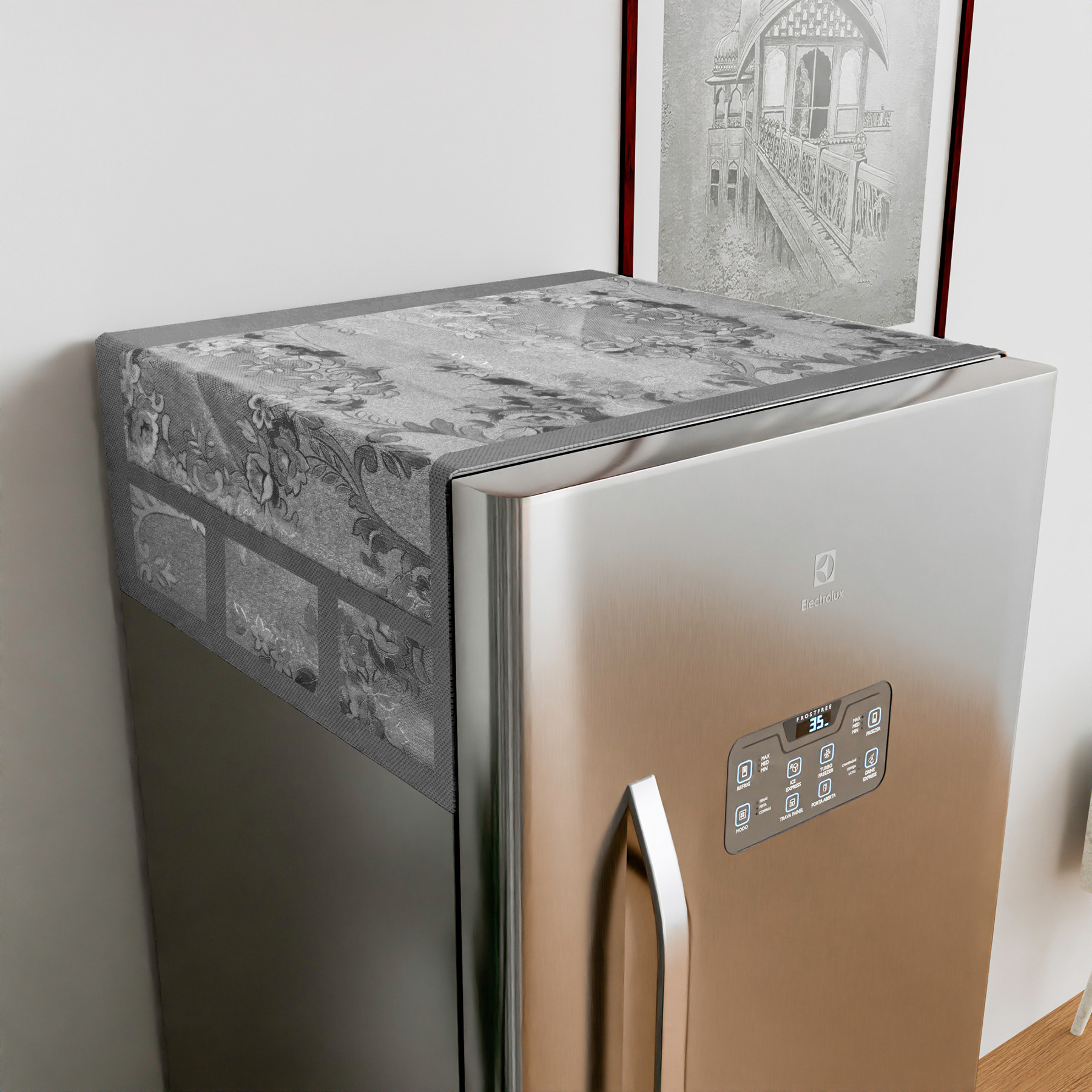 Kuber Industries Fridge Top Cover  PVC Fridge Top Cover  Refrigerator Cover with 6 Side Pockets  Refrigerator Top Protector  Appliance Cover  Fridge Top Cover 101  Gray